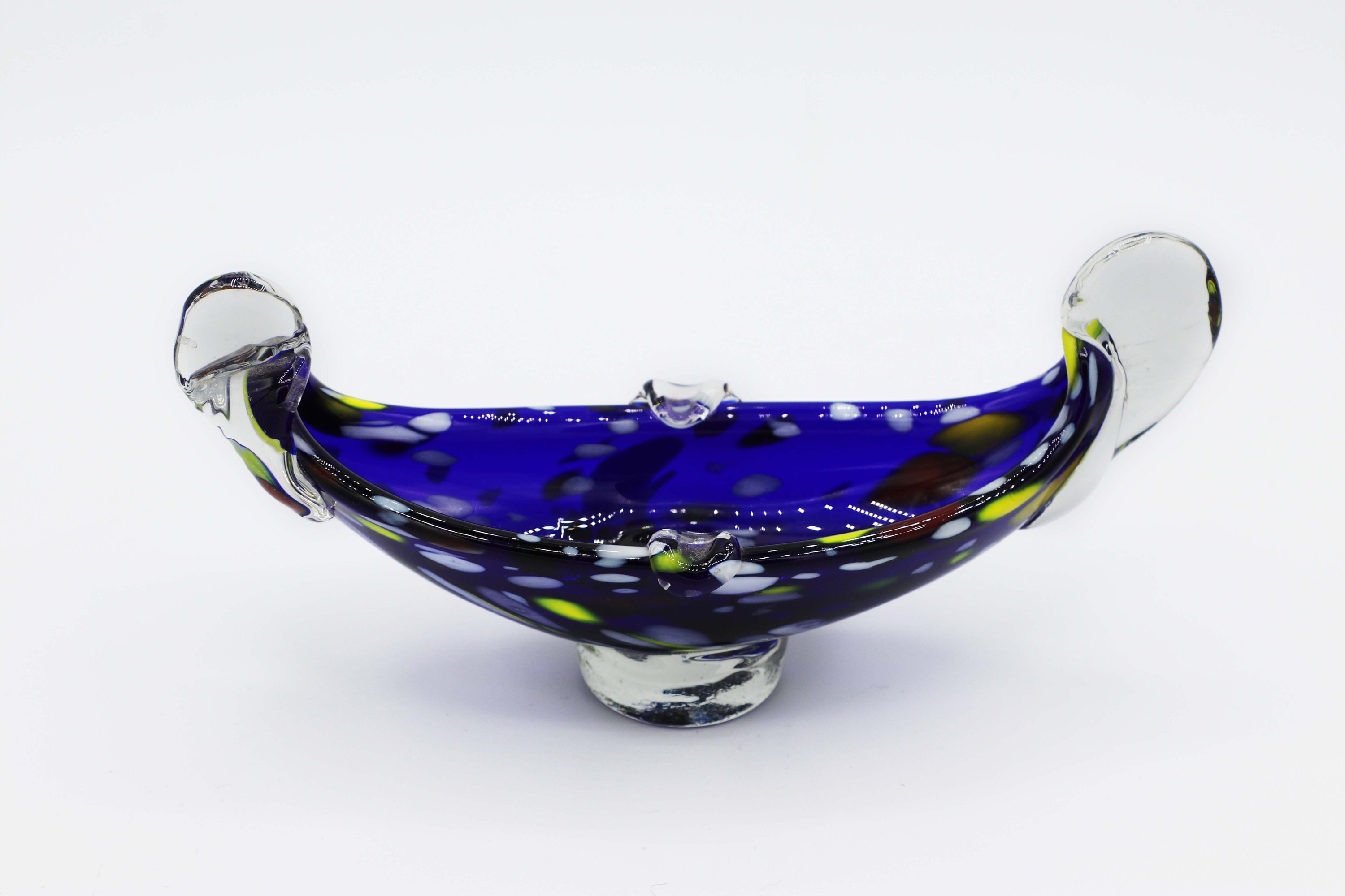 Vintage Gondel Schale Glas Blau 1970er Jahre