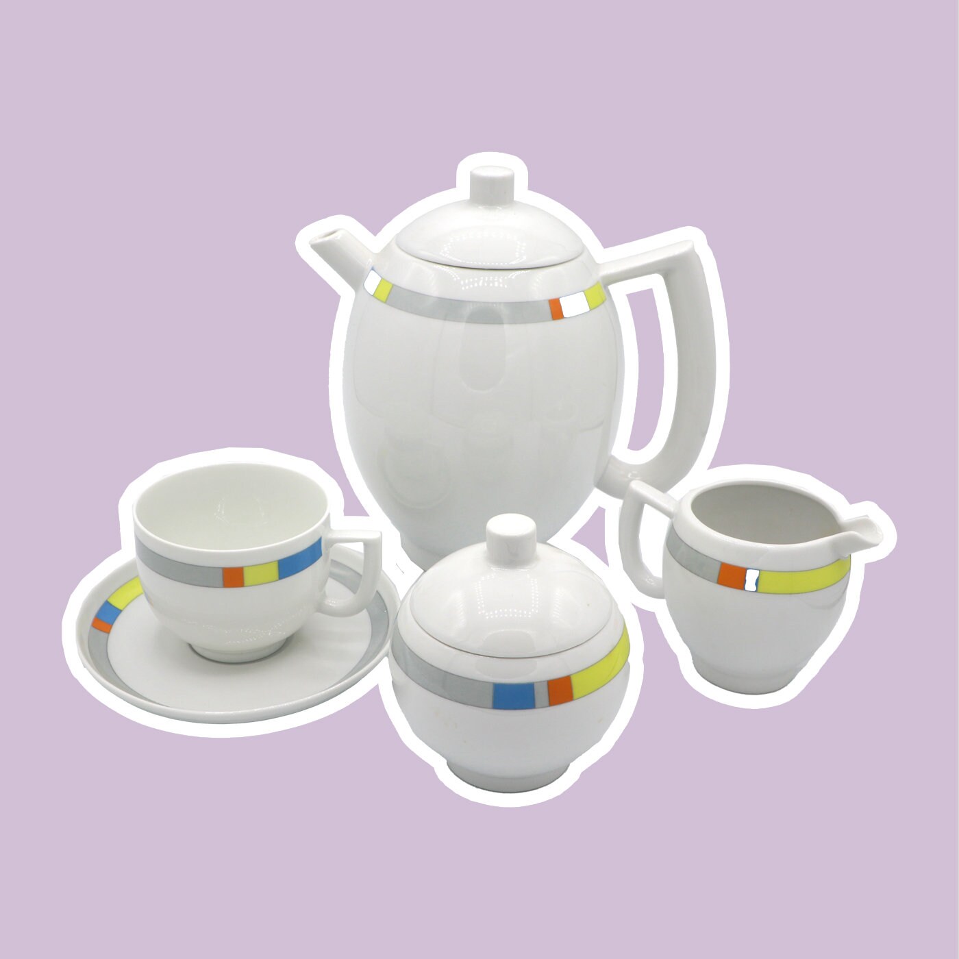 Set da caffè Vintage City in porcellana anni '80