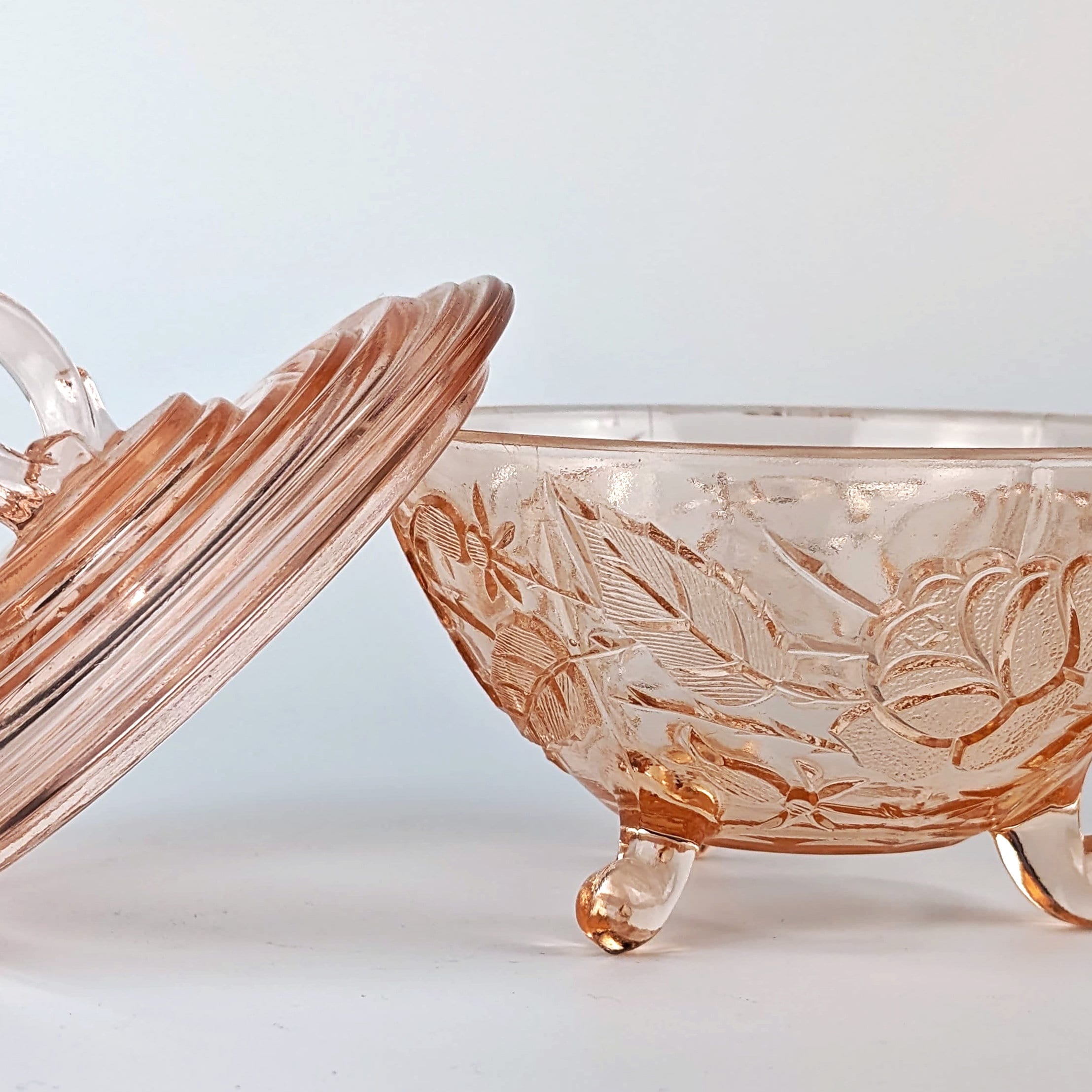 Art Deco Lidded Jar Pressed Glass 1930s