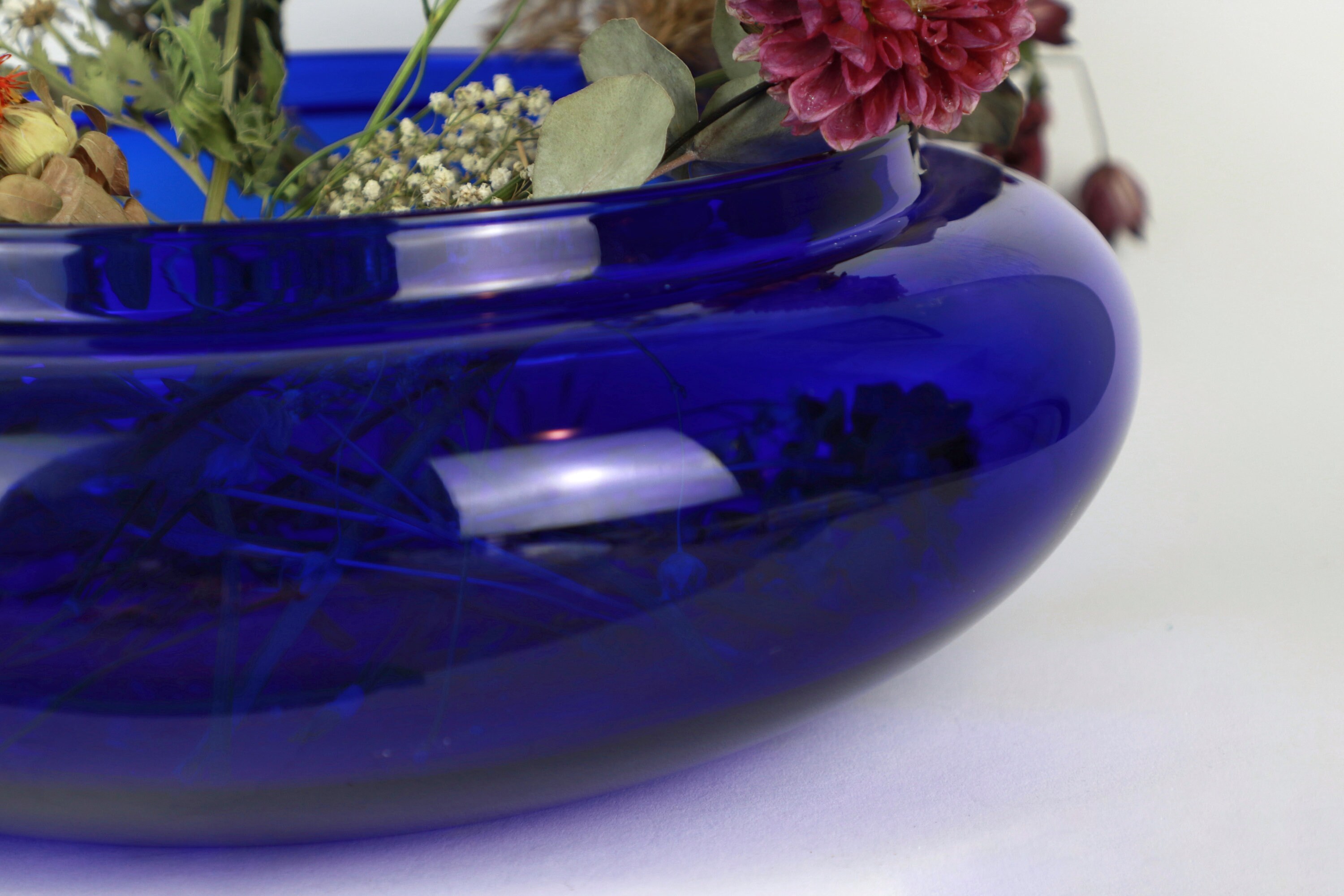 Vintage Kugel Blumenvase Glas Blau 1990er Jahre