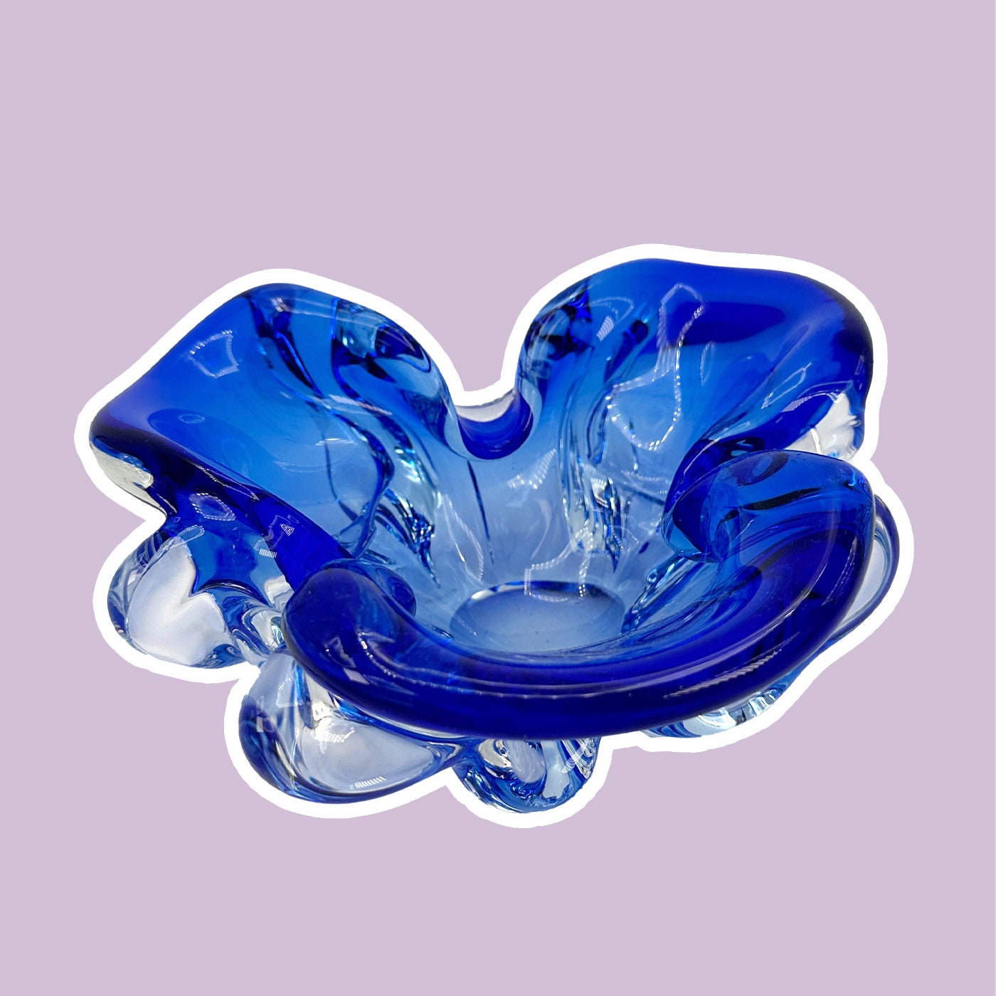 Posacenere vintage in vetro blu anni '70