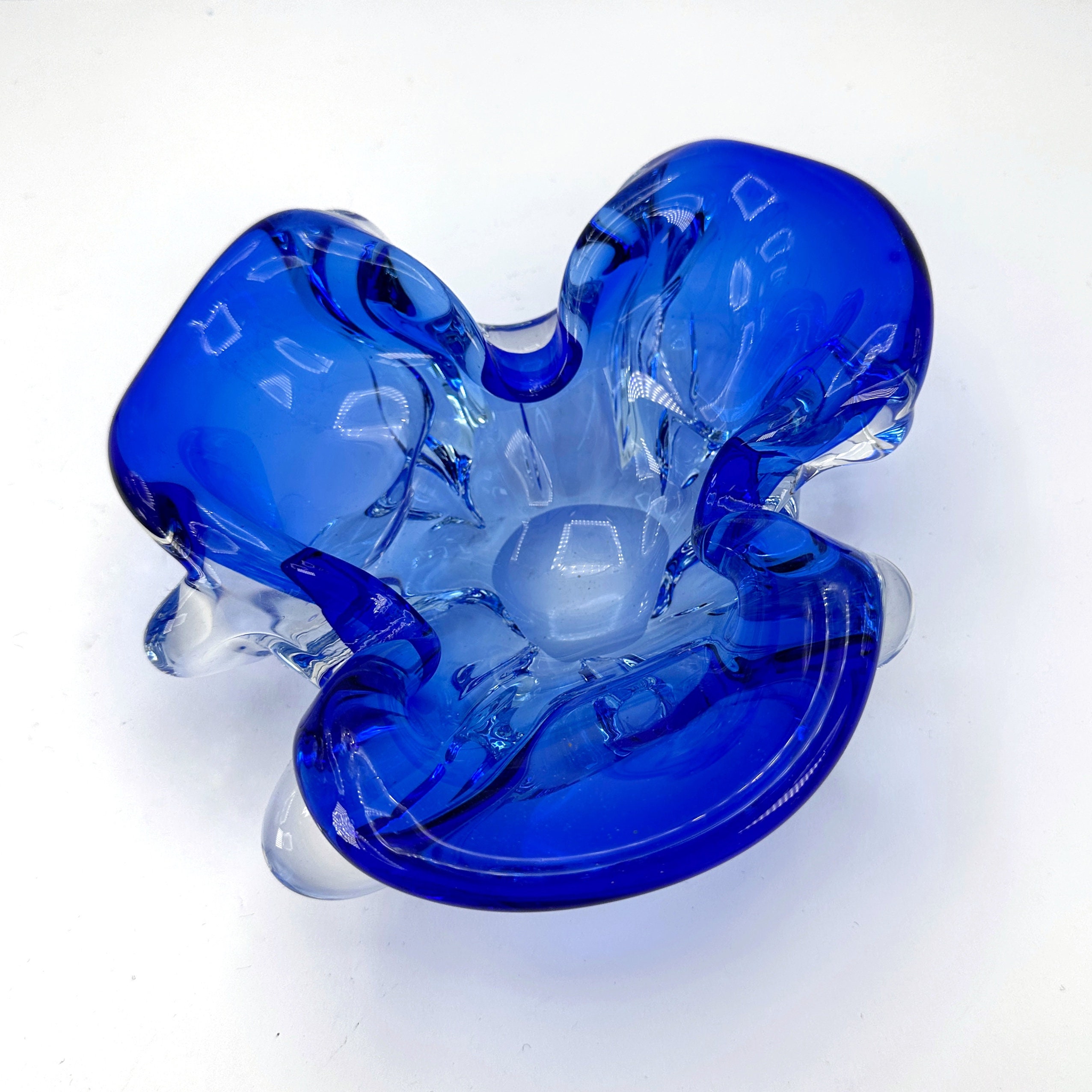 Vintage Aschenbecher Glas Blau 1970er Jahre