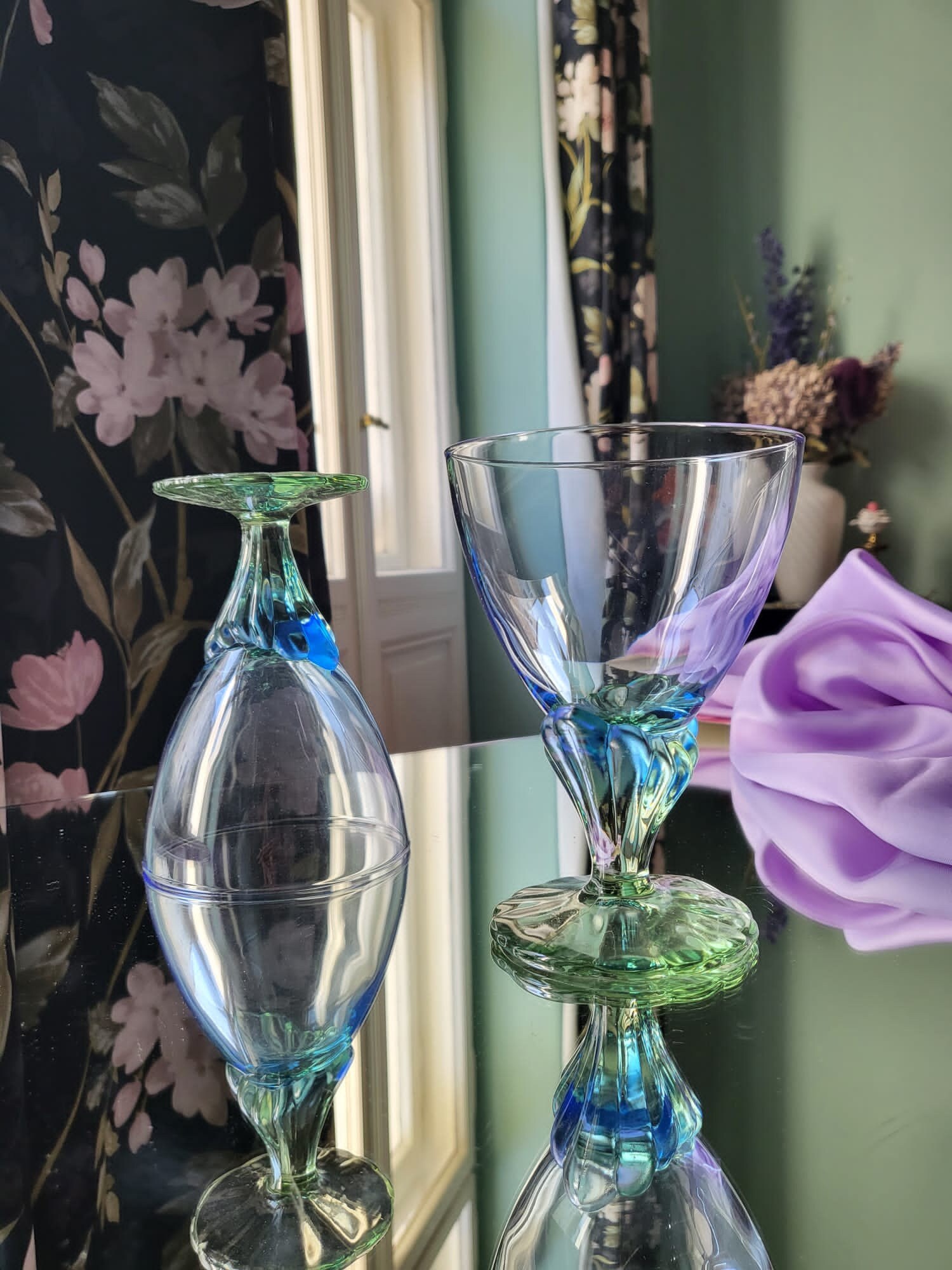 4x Vintage Glass Blue 1990s