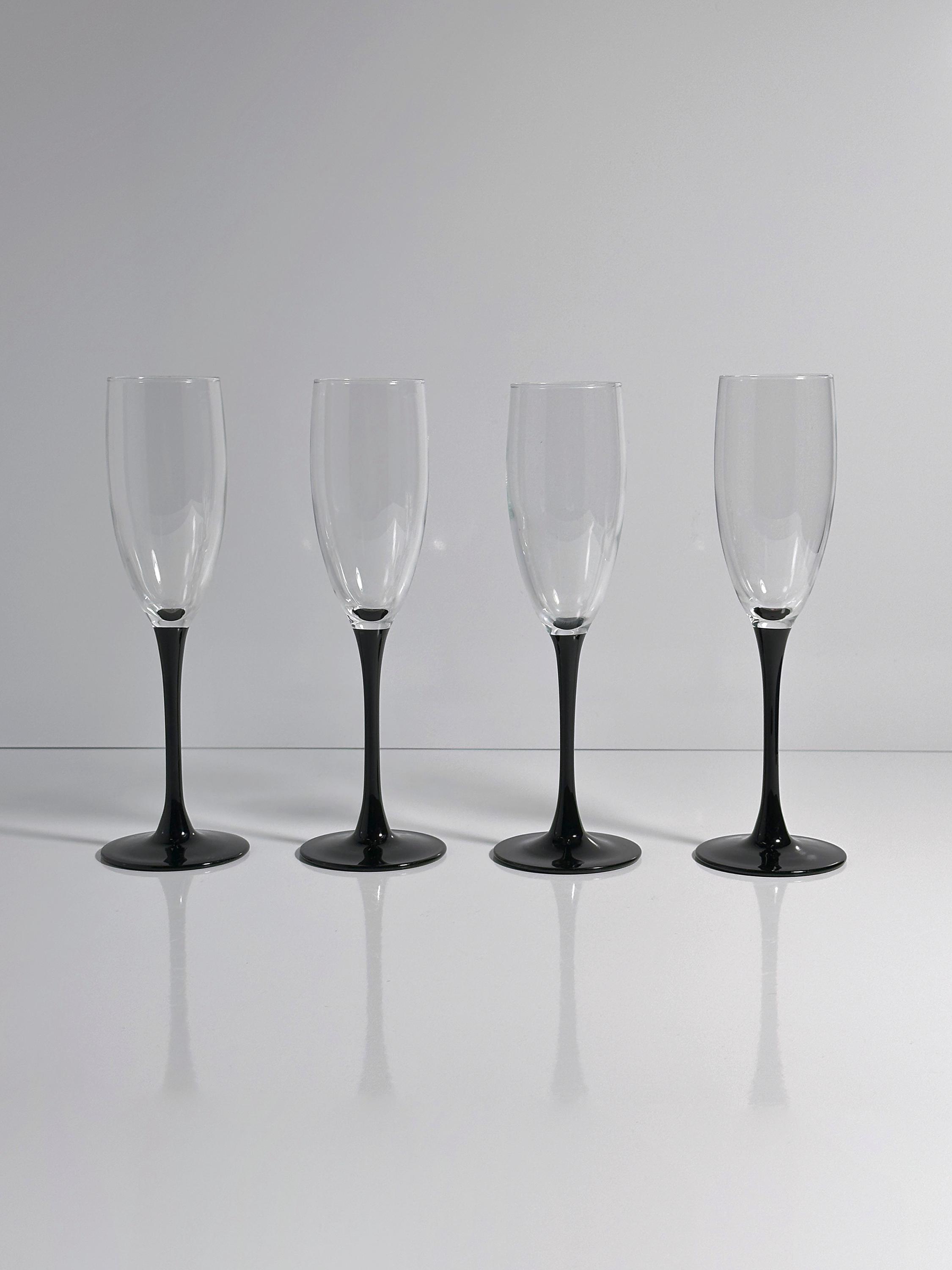 4x Vintage Sparkling Wine Glass Art Deco Revival 1980s