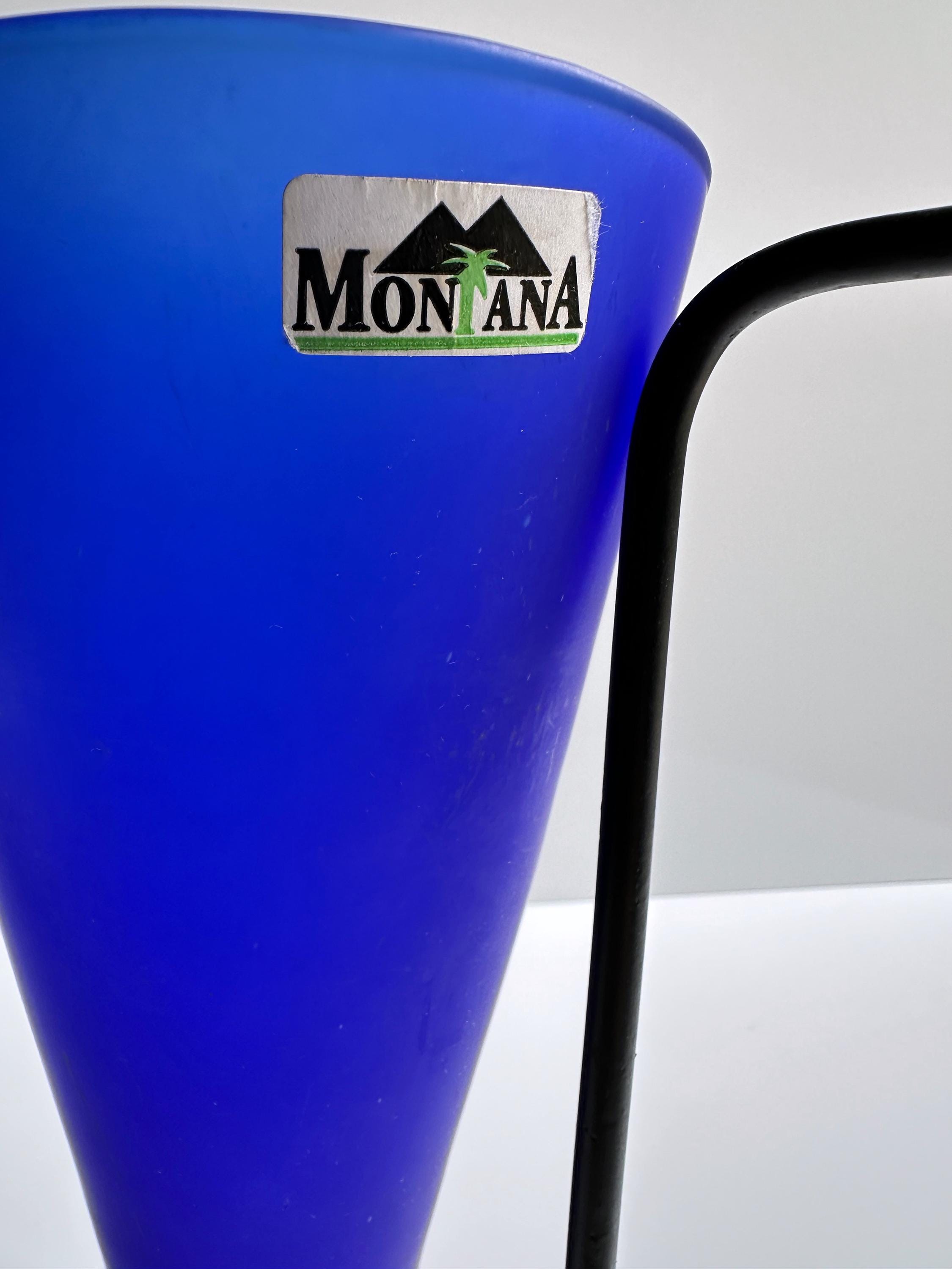 Vintage Postmodern Blumenvase Glas Blau 1990er Jahre