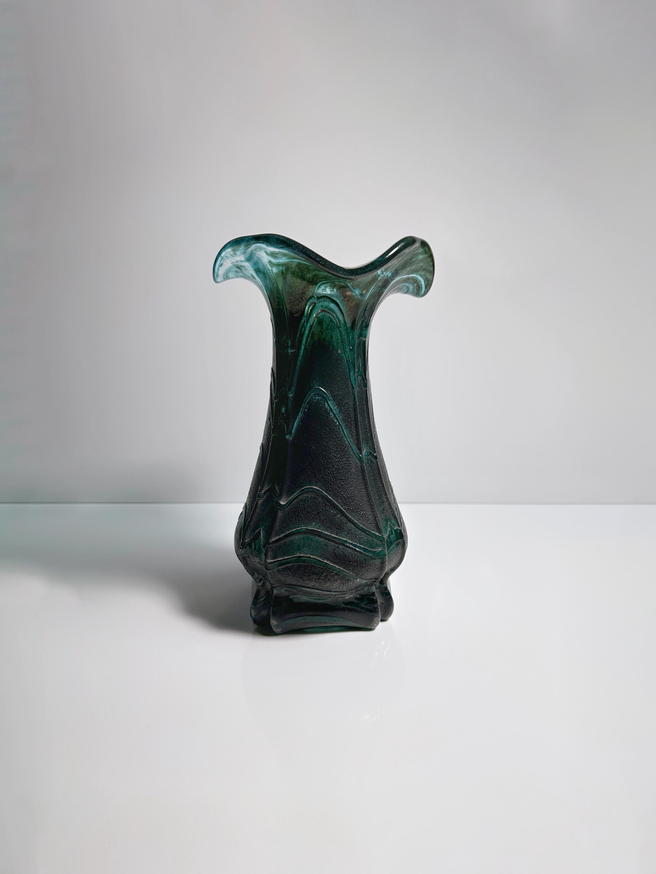 Vintage Flower vase Glass Green Germany 1990s