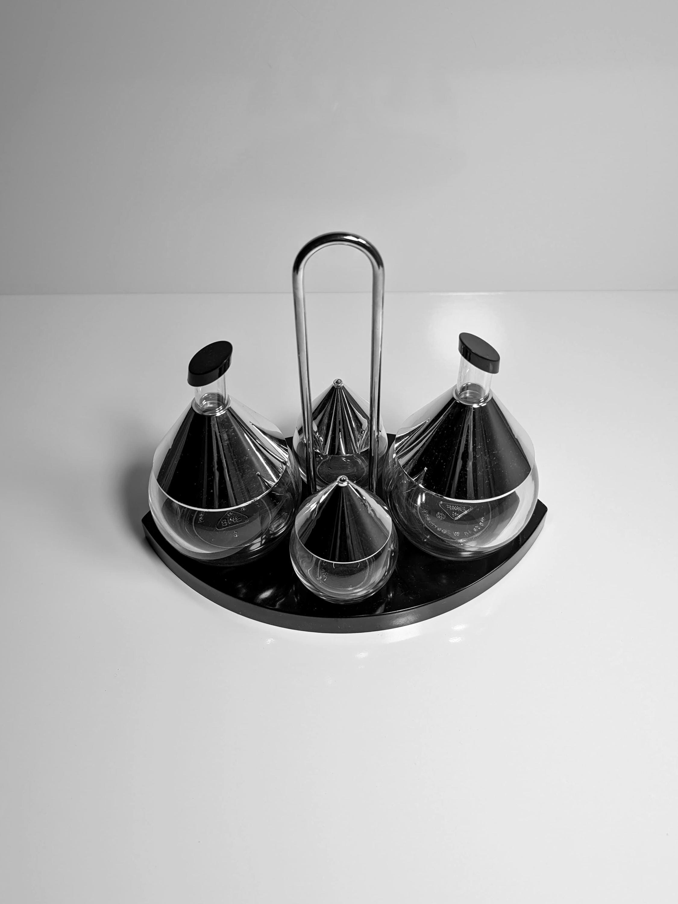 Vintage Condiment Set Metal Glass 1980s