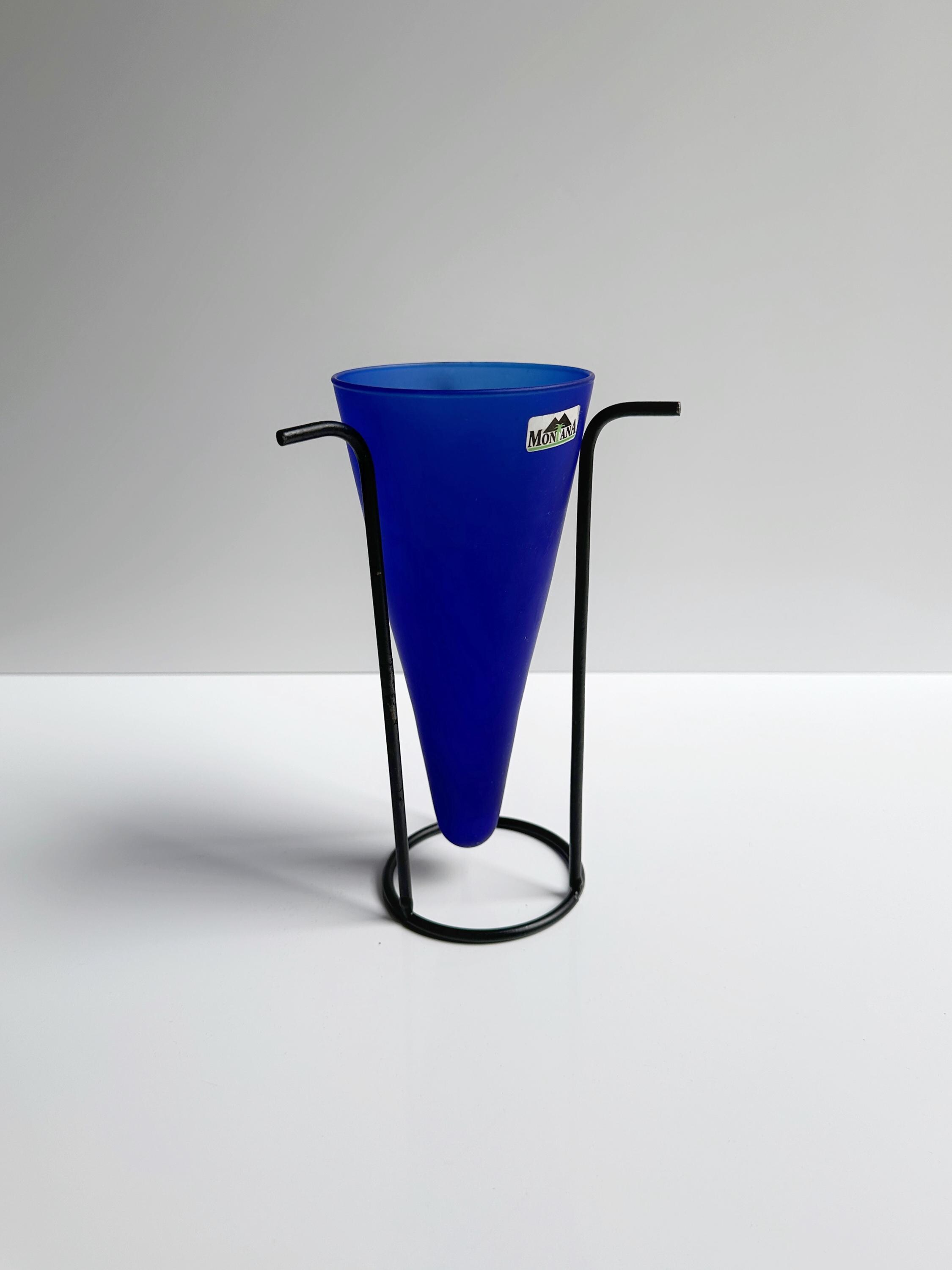 Vintage Postmodern Blumenvase Glas Blau 1990er Jahre
