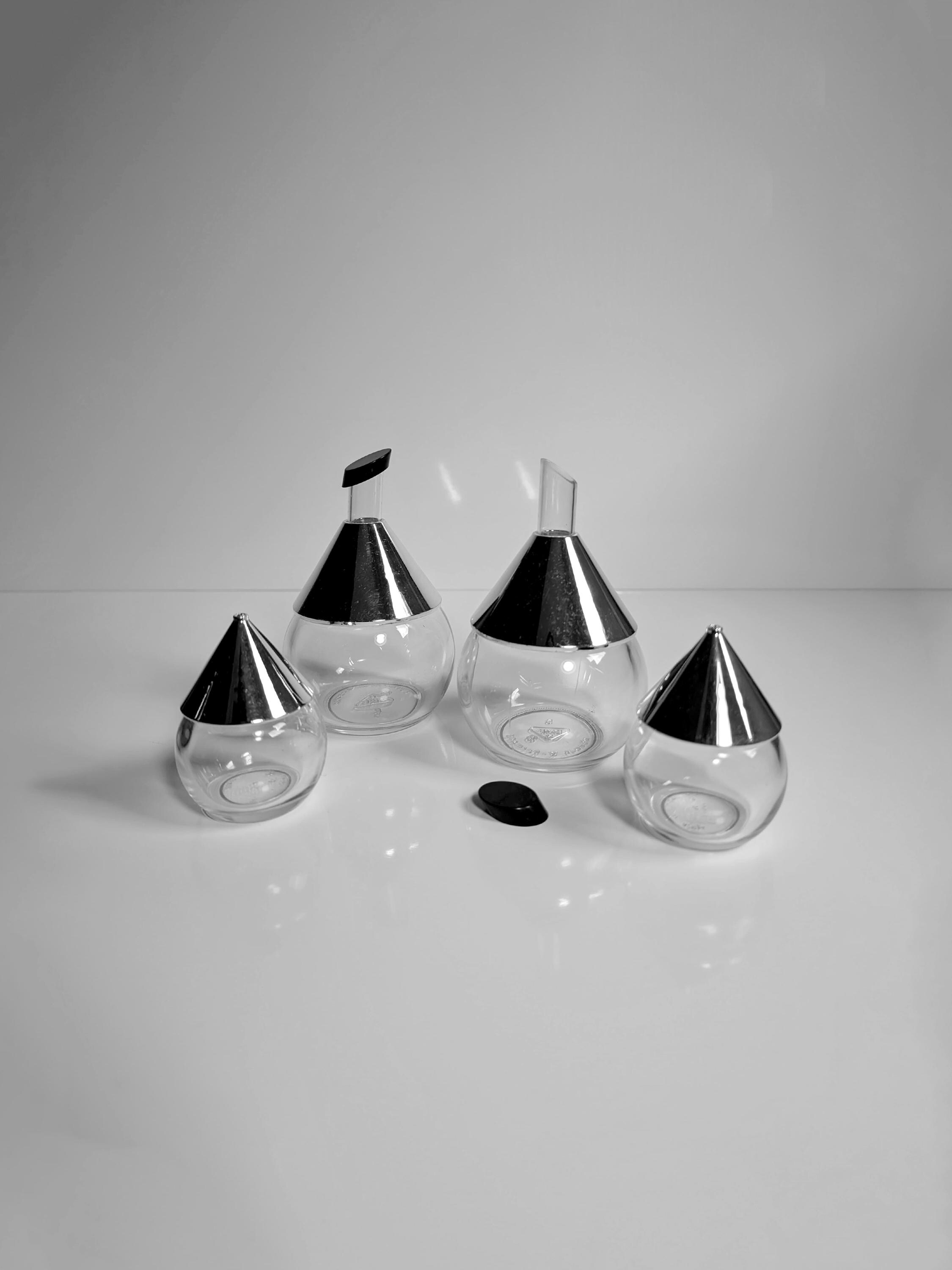 Vintage Condiment Set Metal Glass 1980s