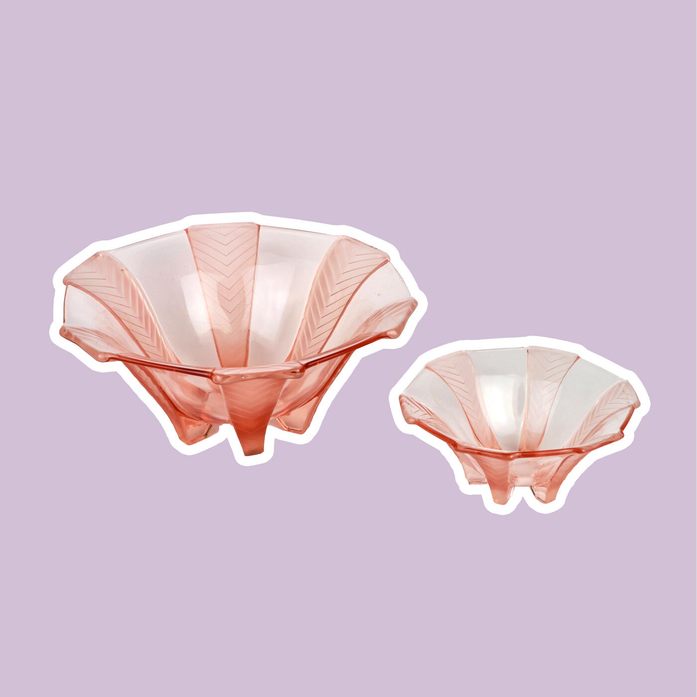 2x Vintage Art Deco bowl pressed glass pink 1920s