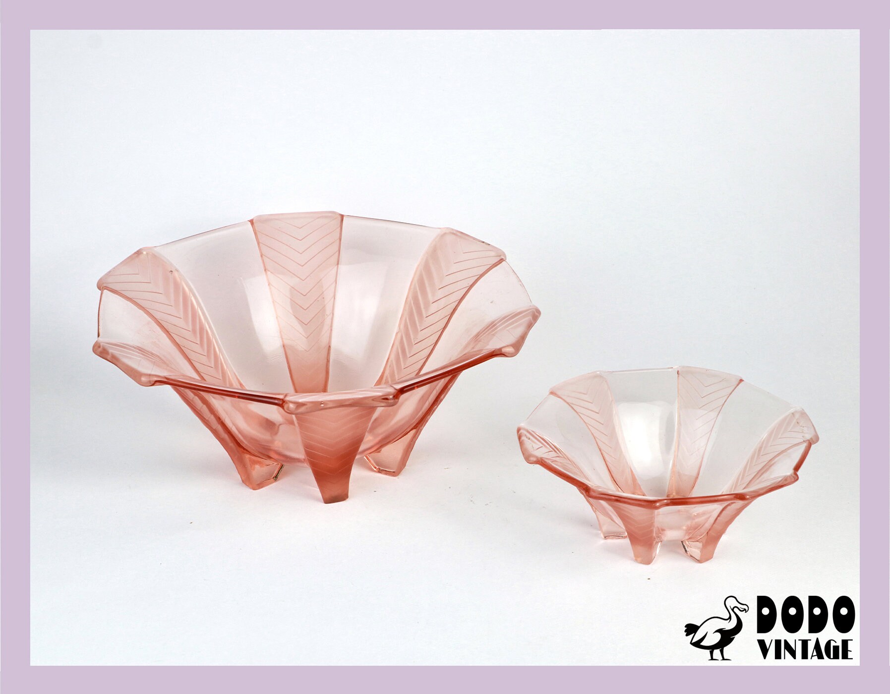 2x Vintage Art Deco bowl pressed glass pink 1920s