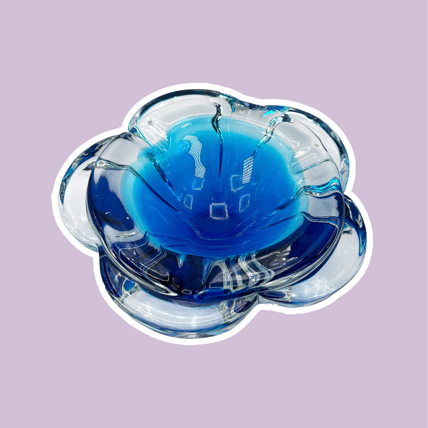 Vintage Böhmischer Aschenbecher Blau 1970er Jahre
