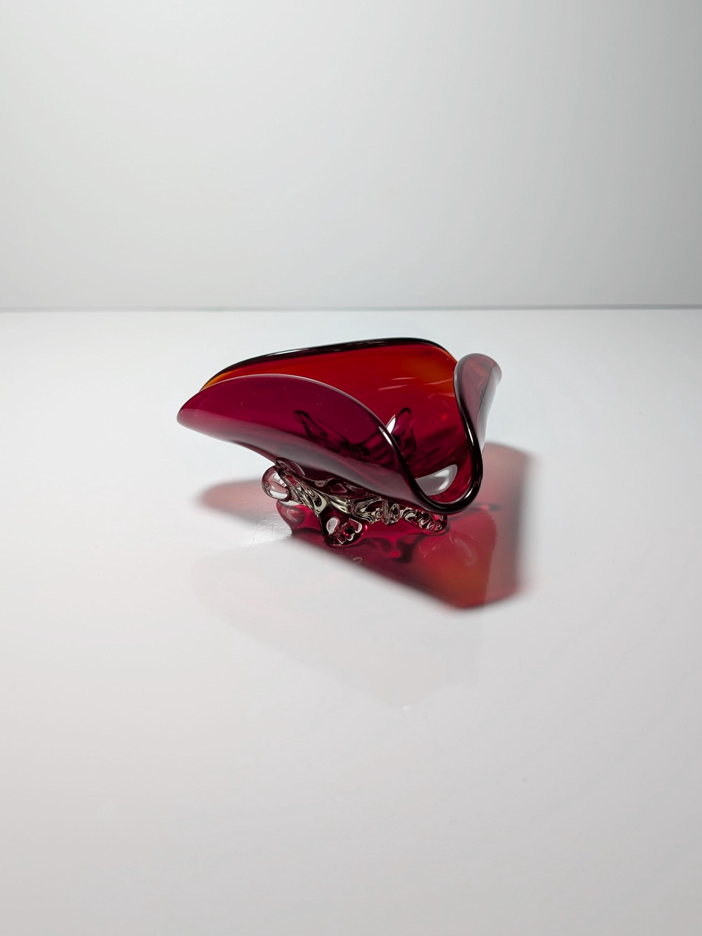 Vintage bowl Murano glass cherry red 1970s