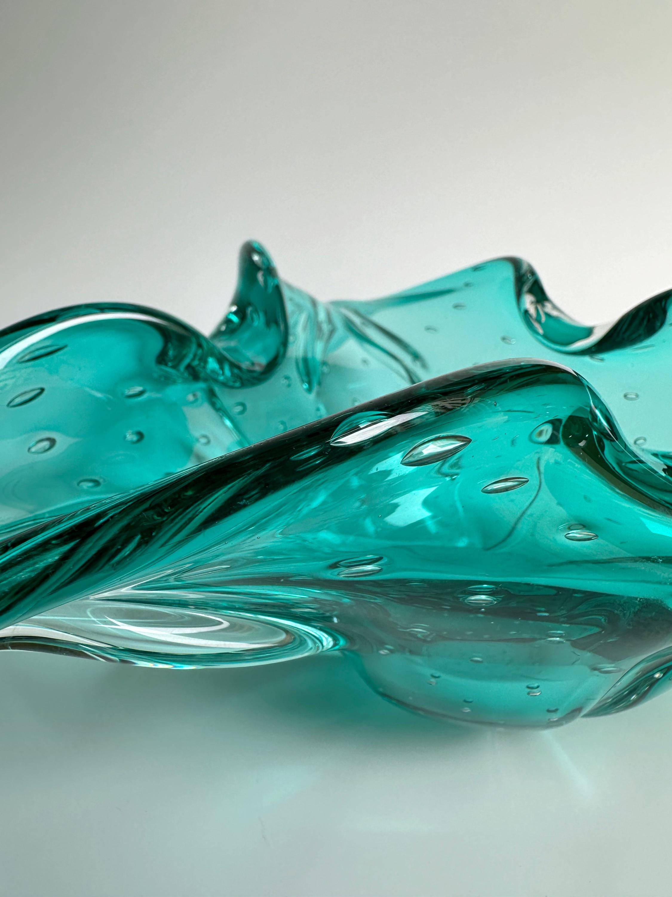 Vintage fruit bowl Murano glass turquoise 1970s
