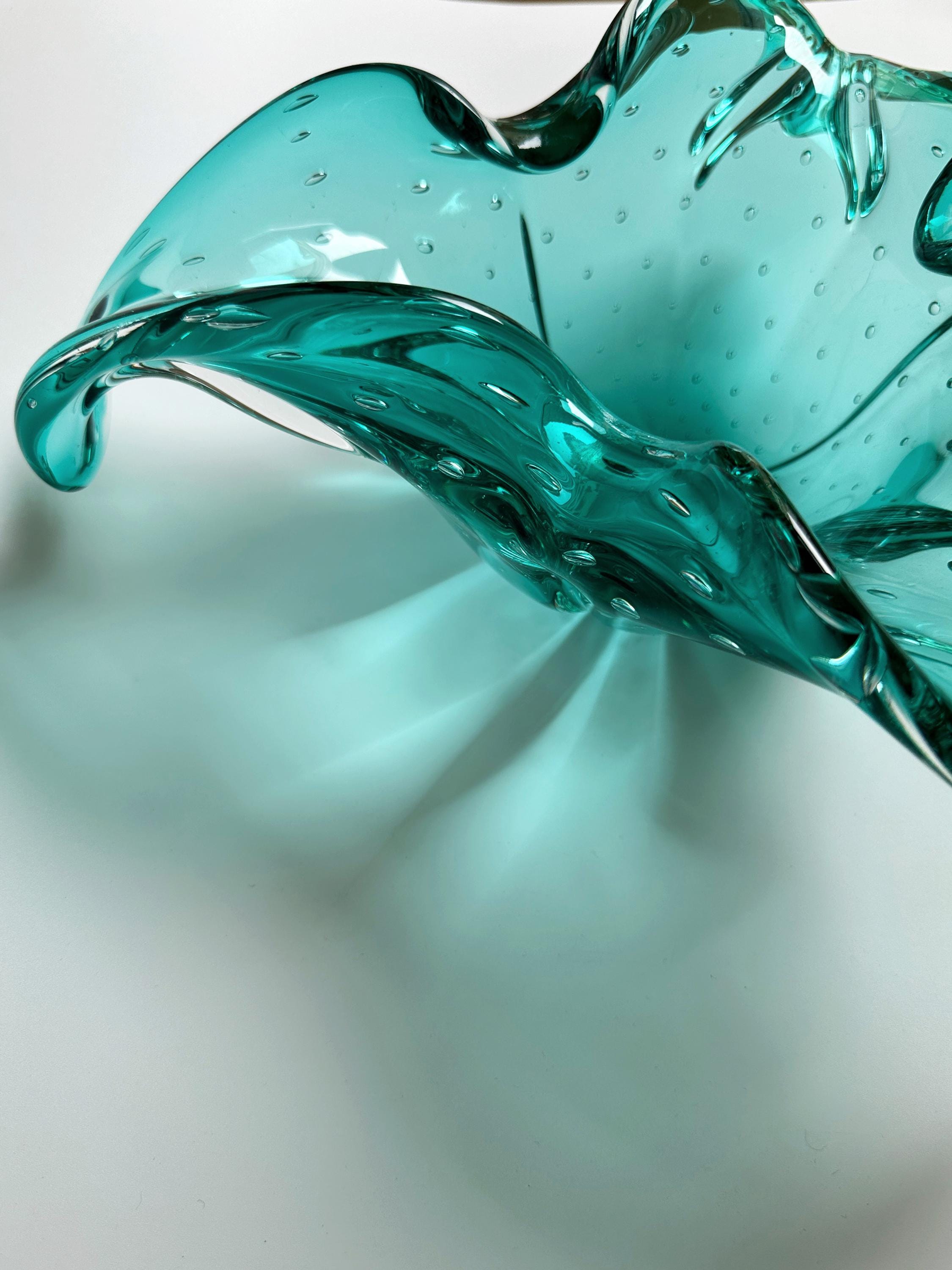 Vintage fruit bowl Murano glass turquoise 1970s