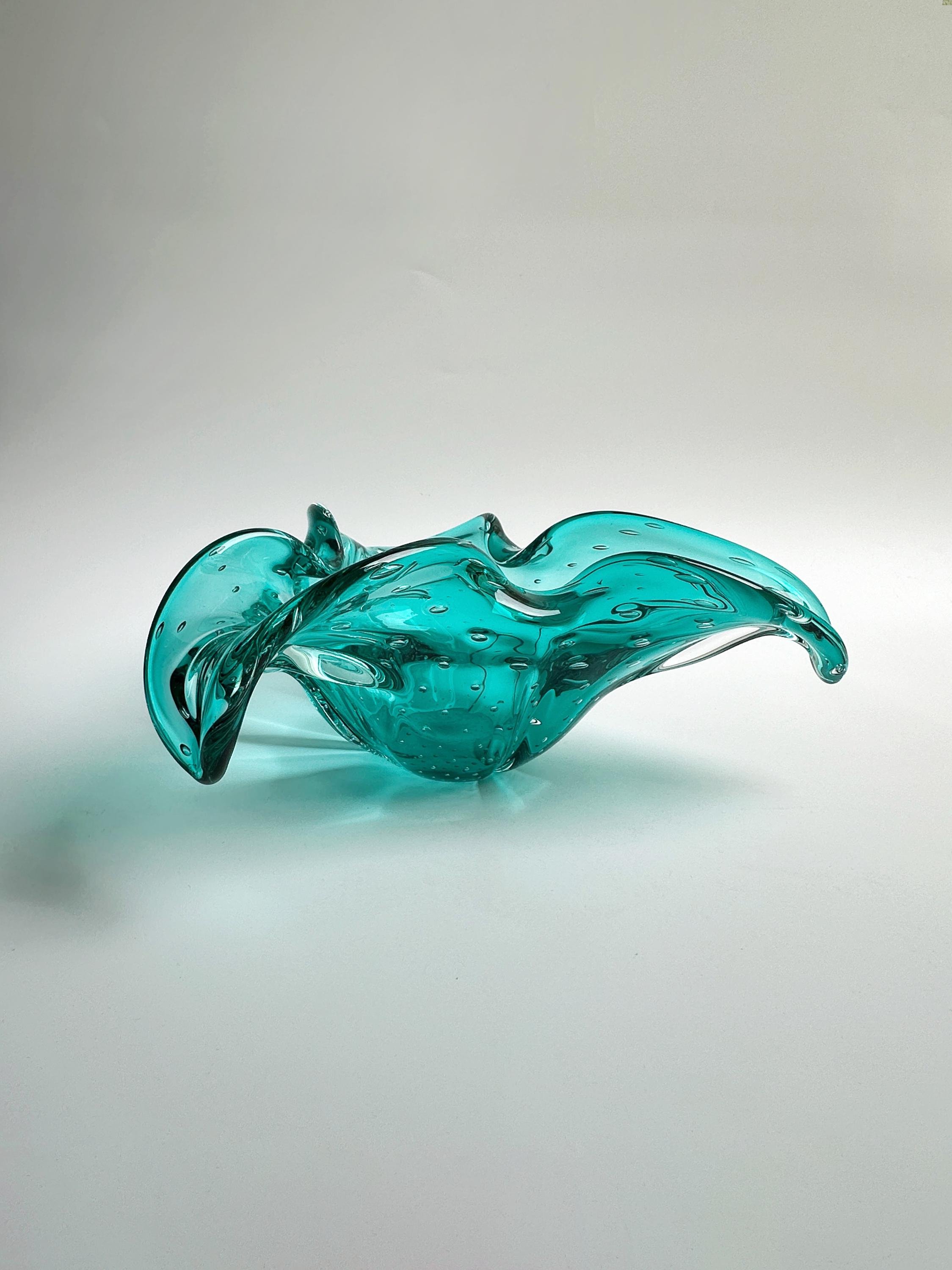 Vintage fruit bowl Murano glass turquoise 1970s