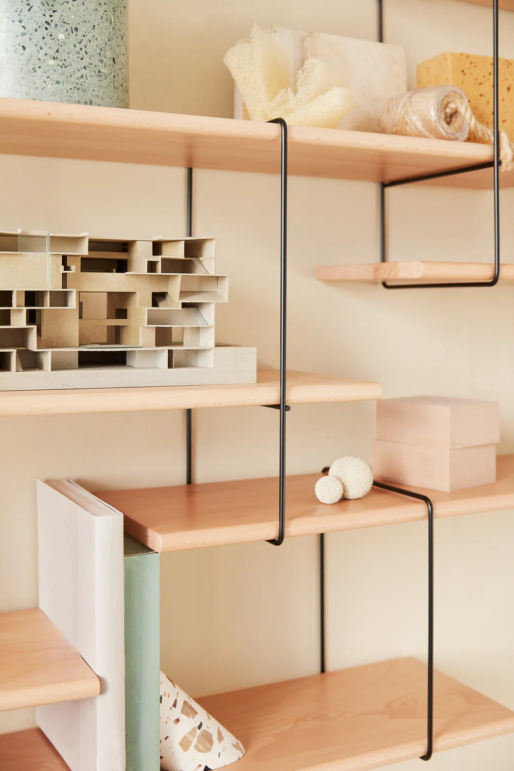 Link set 2 Wall shelf Beech wood Steel Natural
