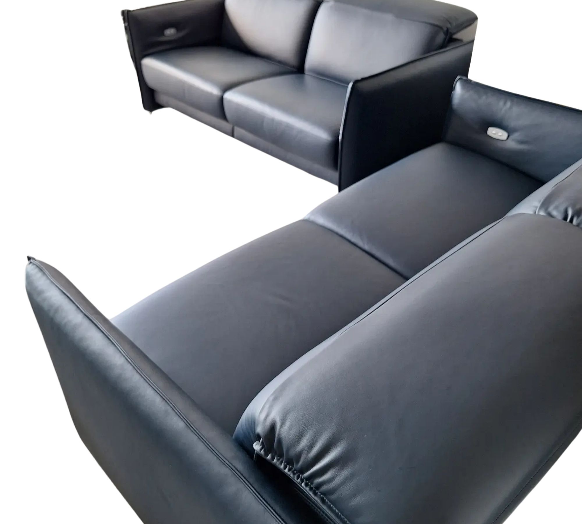 2x Sofa 2.5-seater Leather Dark Blue