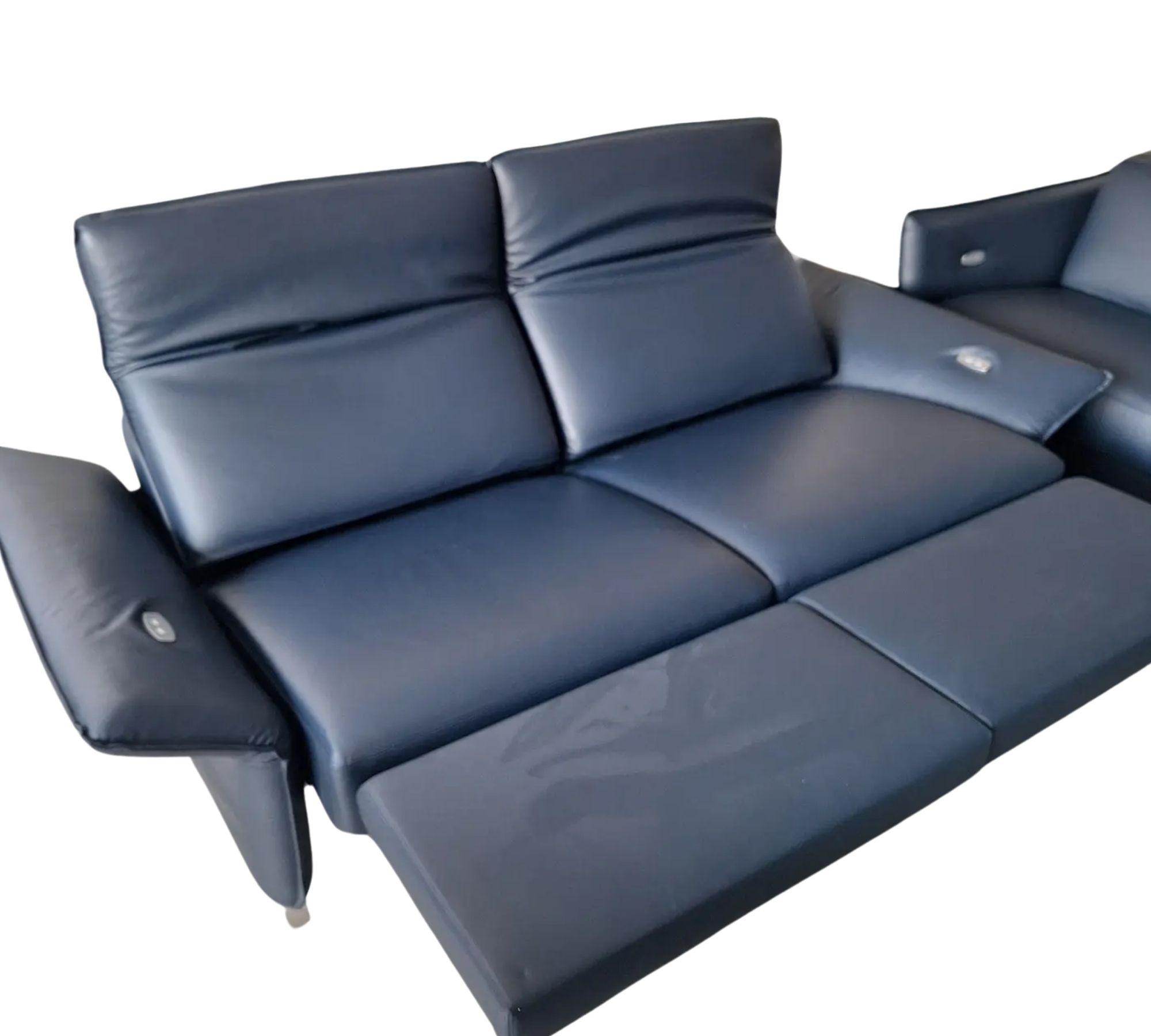 2x Sofa 2.5-seater Leather Dark Blue