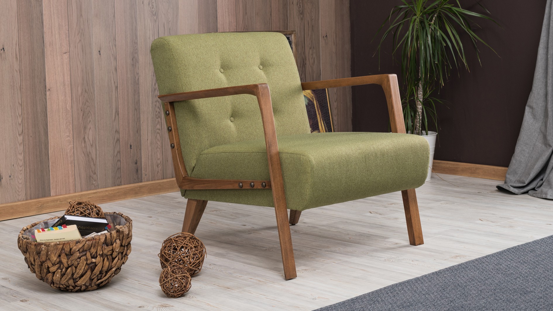Kemer Sessel Holzfurnier Grün