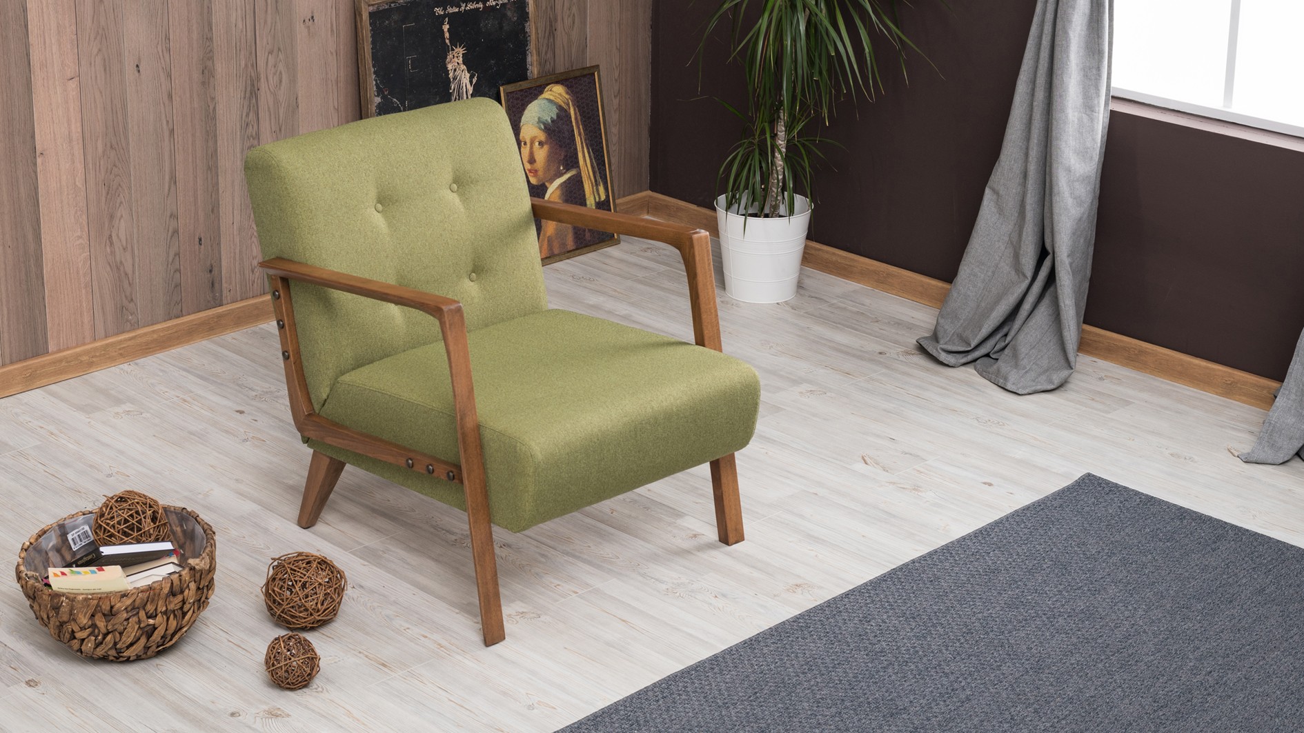 Kemer Sessel Holzfurnier Grün