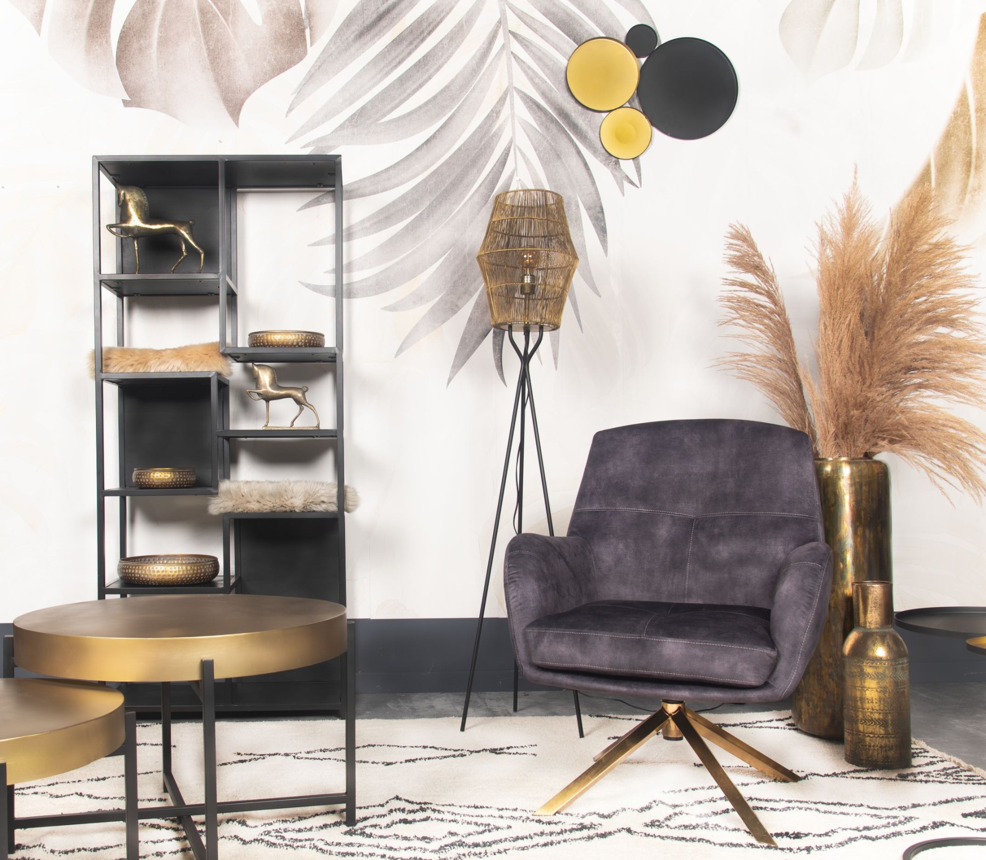 Wanddeko Metall Schwarz Gold