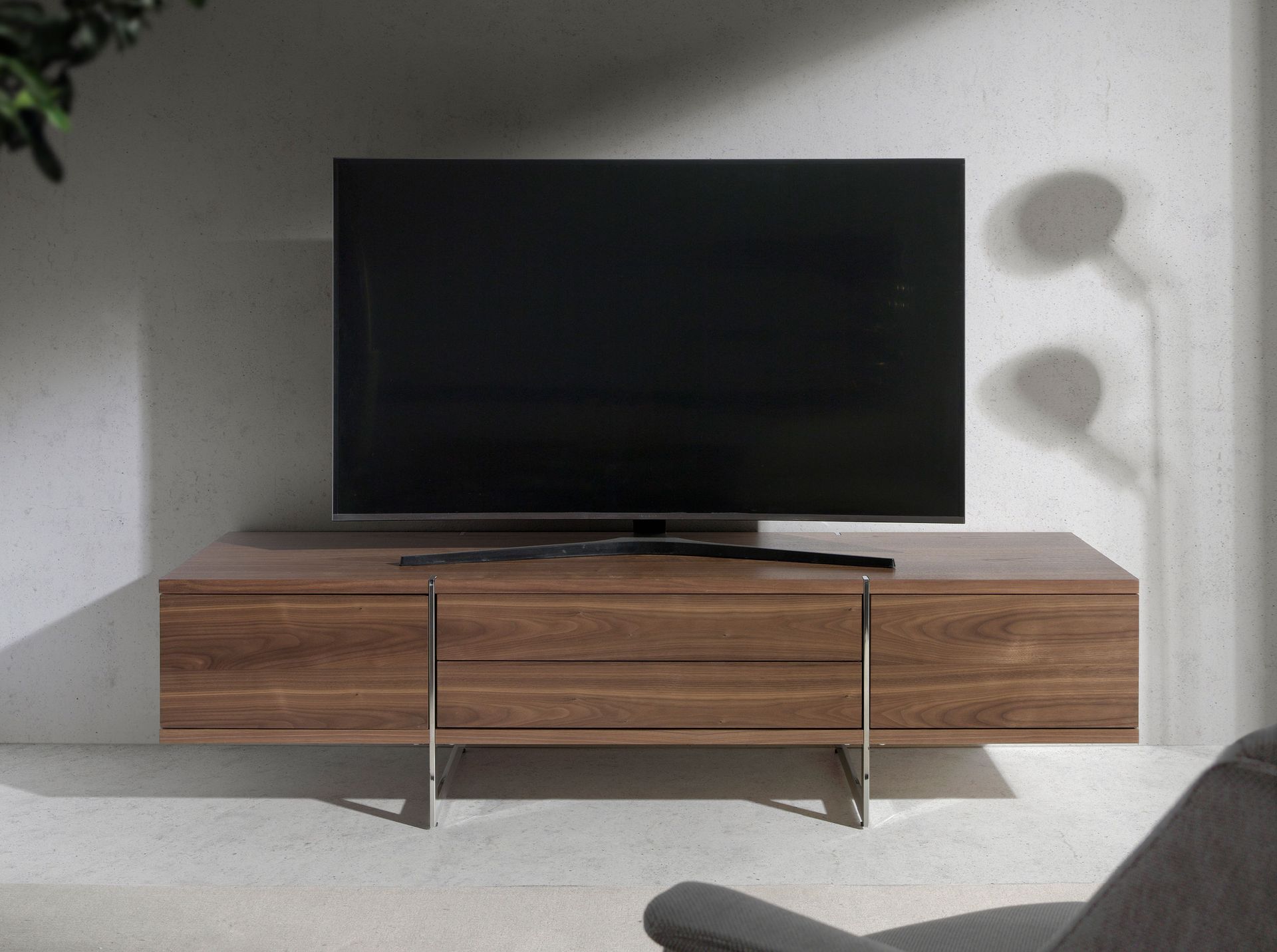 Lowboard Wood veneer Chrome-plated steel
