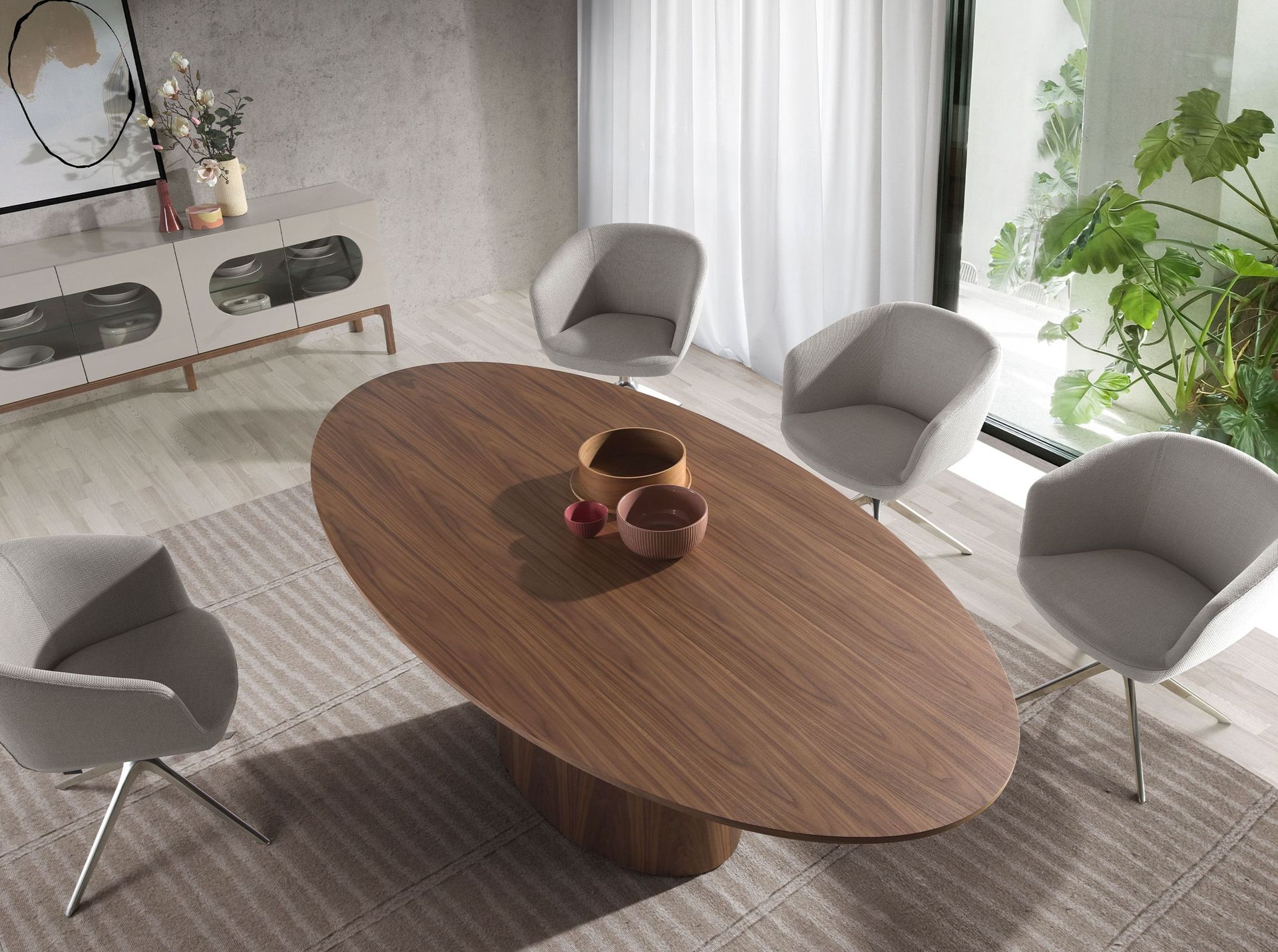 1013 Oval Dining Table Walnut Wood Veneer