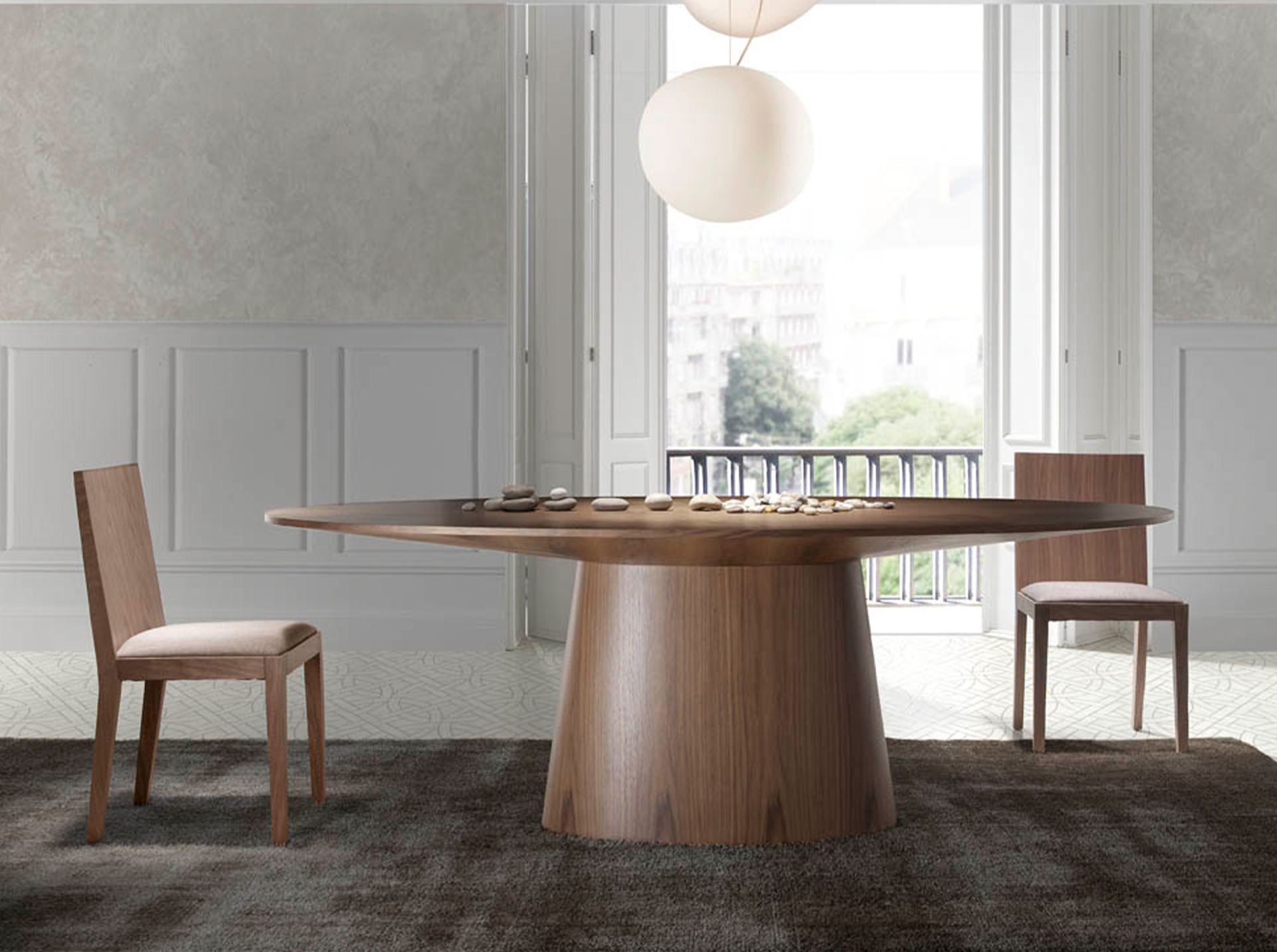 1013 Oval Dining Table Walnut Wood Veneer
