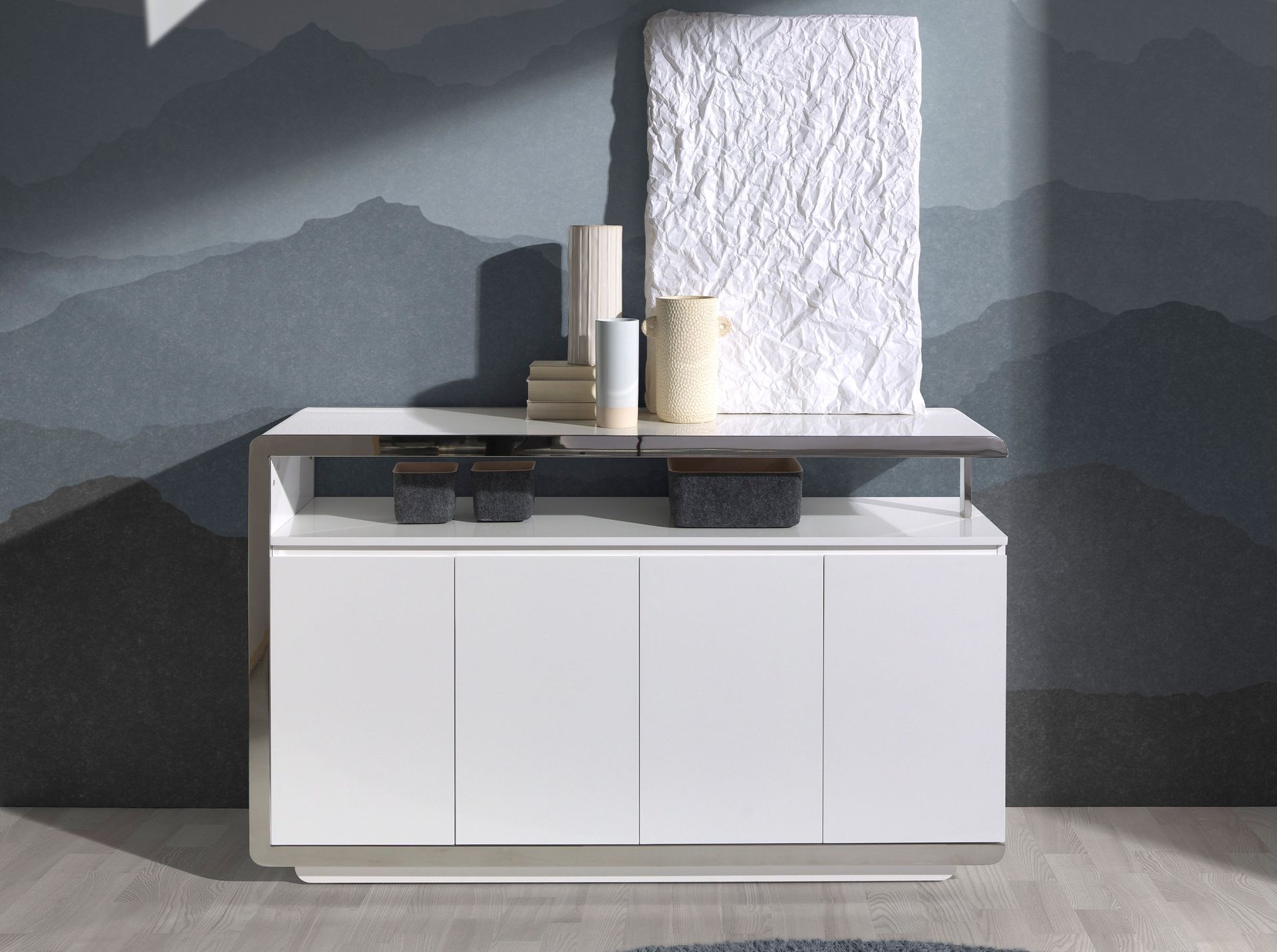 3055 Sideboard Verchromter Stahl Weiß