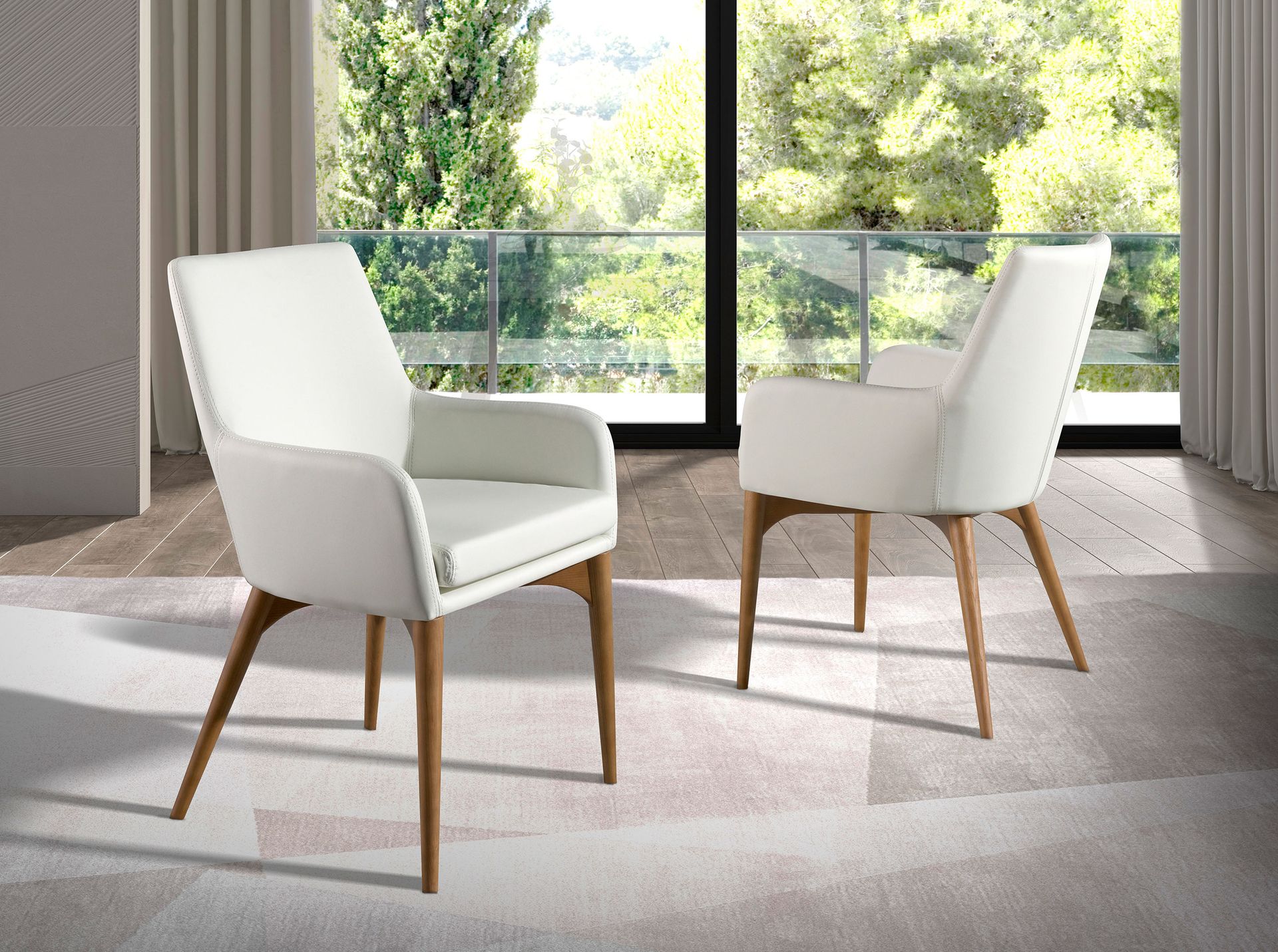 Sedia con braccioli ecopelle legno bianco