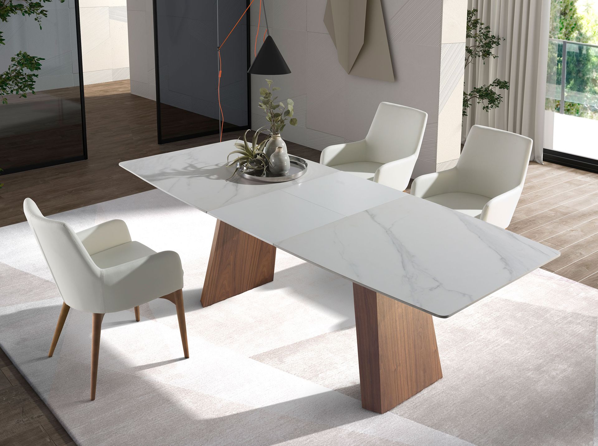 Sedia con braccioli ecopelle legno bianco