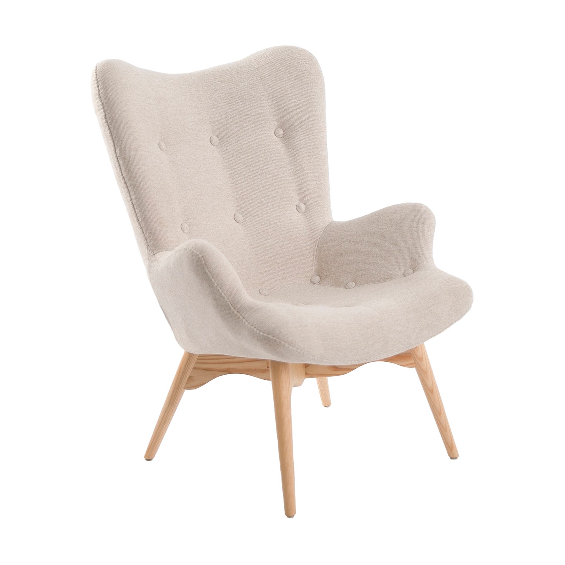 Armchair with ash wood legs Textile Beige