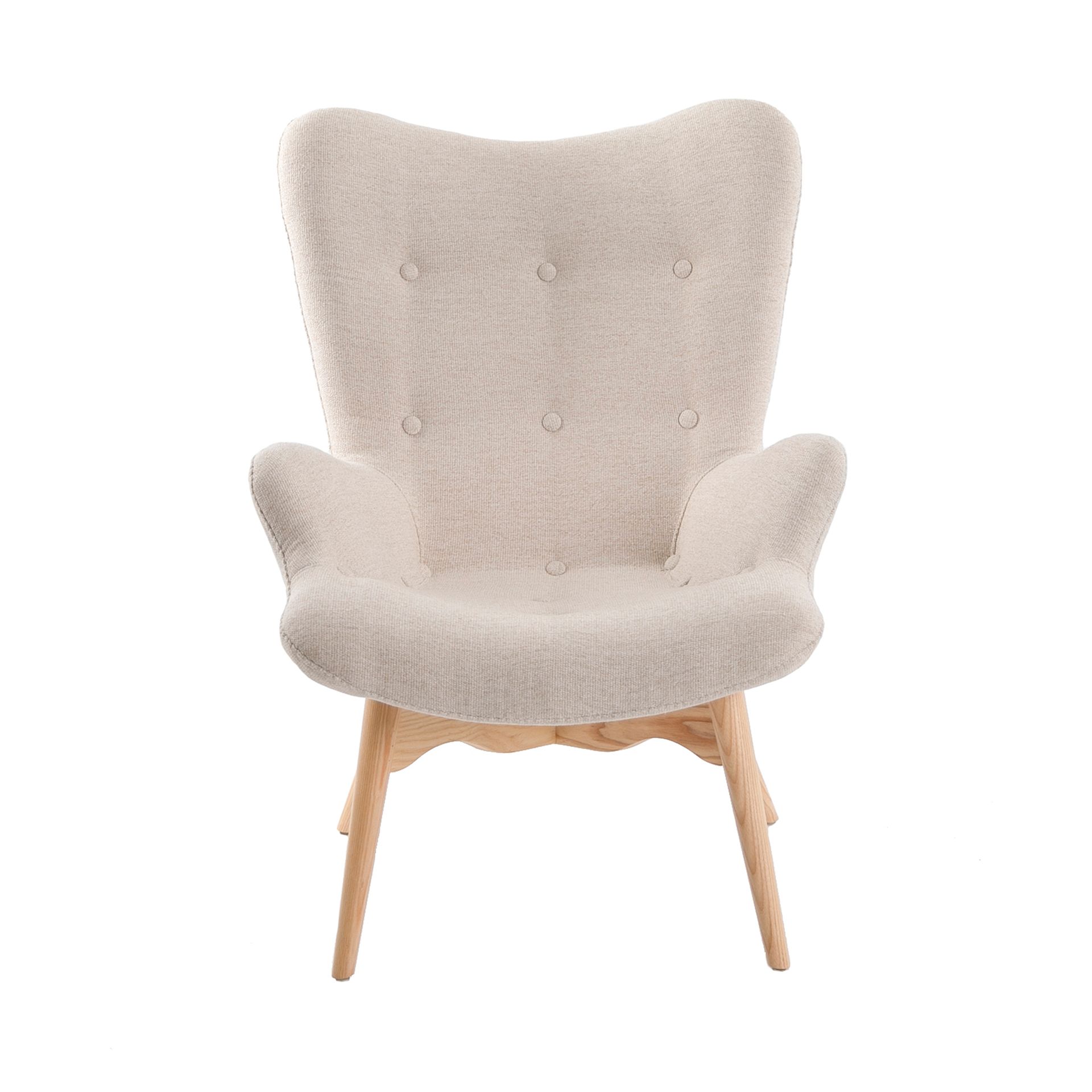 Armchair with ash wood legs Textile Beige