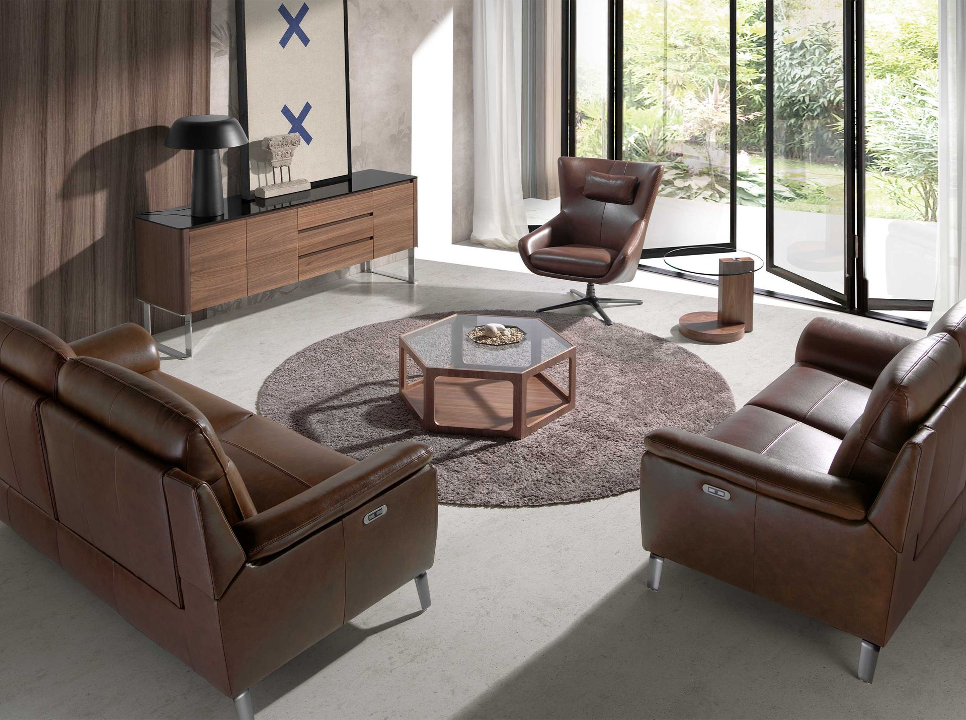 Sideboard impiallacciatura di legno acciaio cromato