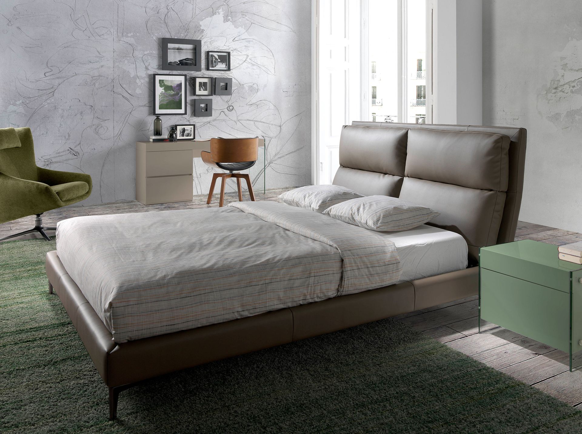 Double bed faux leather gray