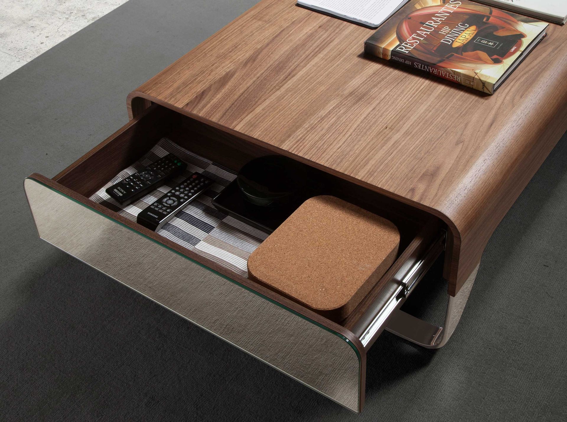 Rectangular coffee table Wood veneer Chrome-plated steel