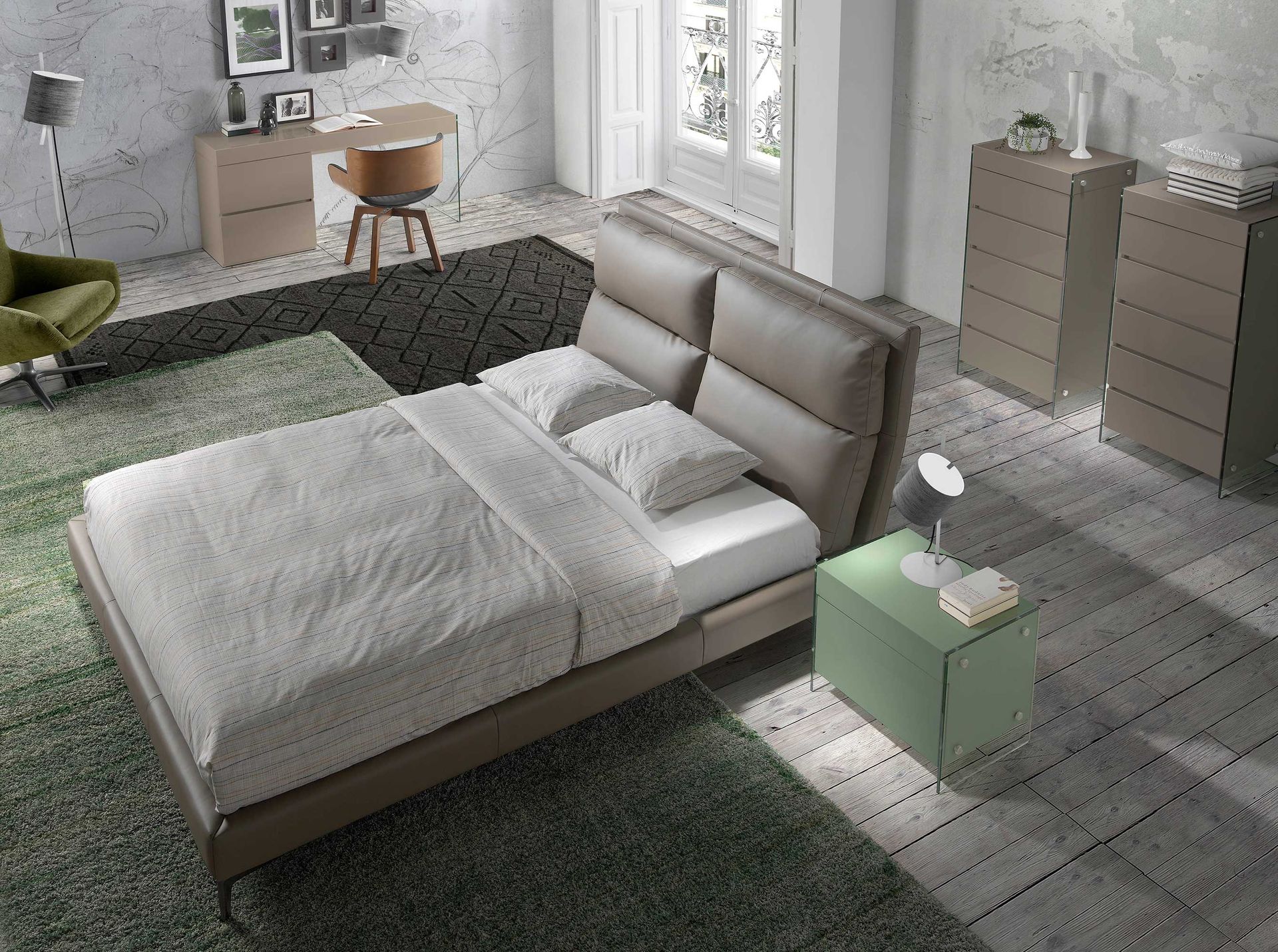 Double bed faux leather gray