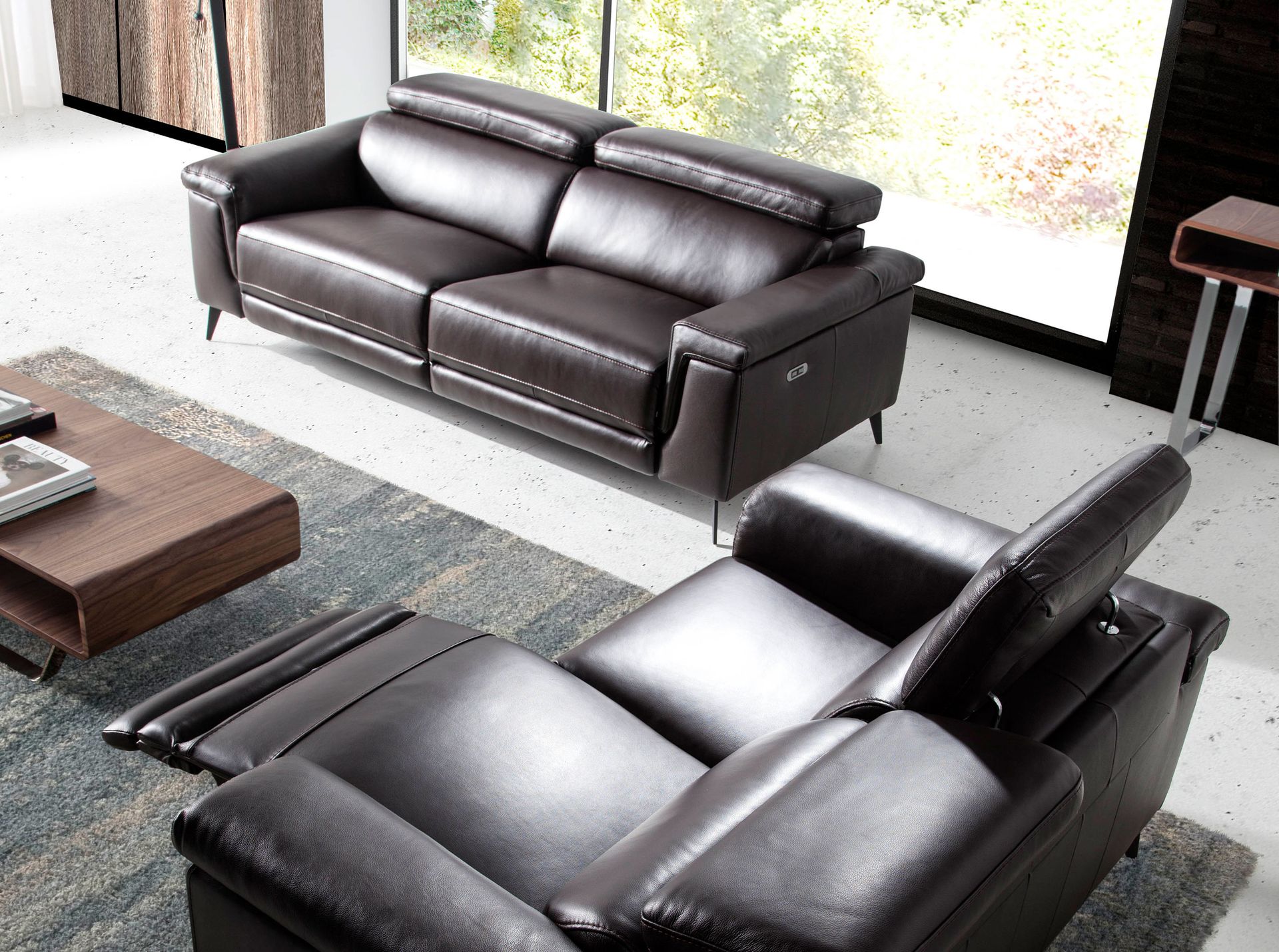 Sofa 2-seater with relax function leather chocolate brown