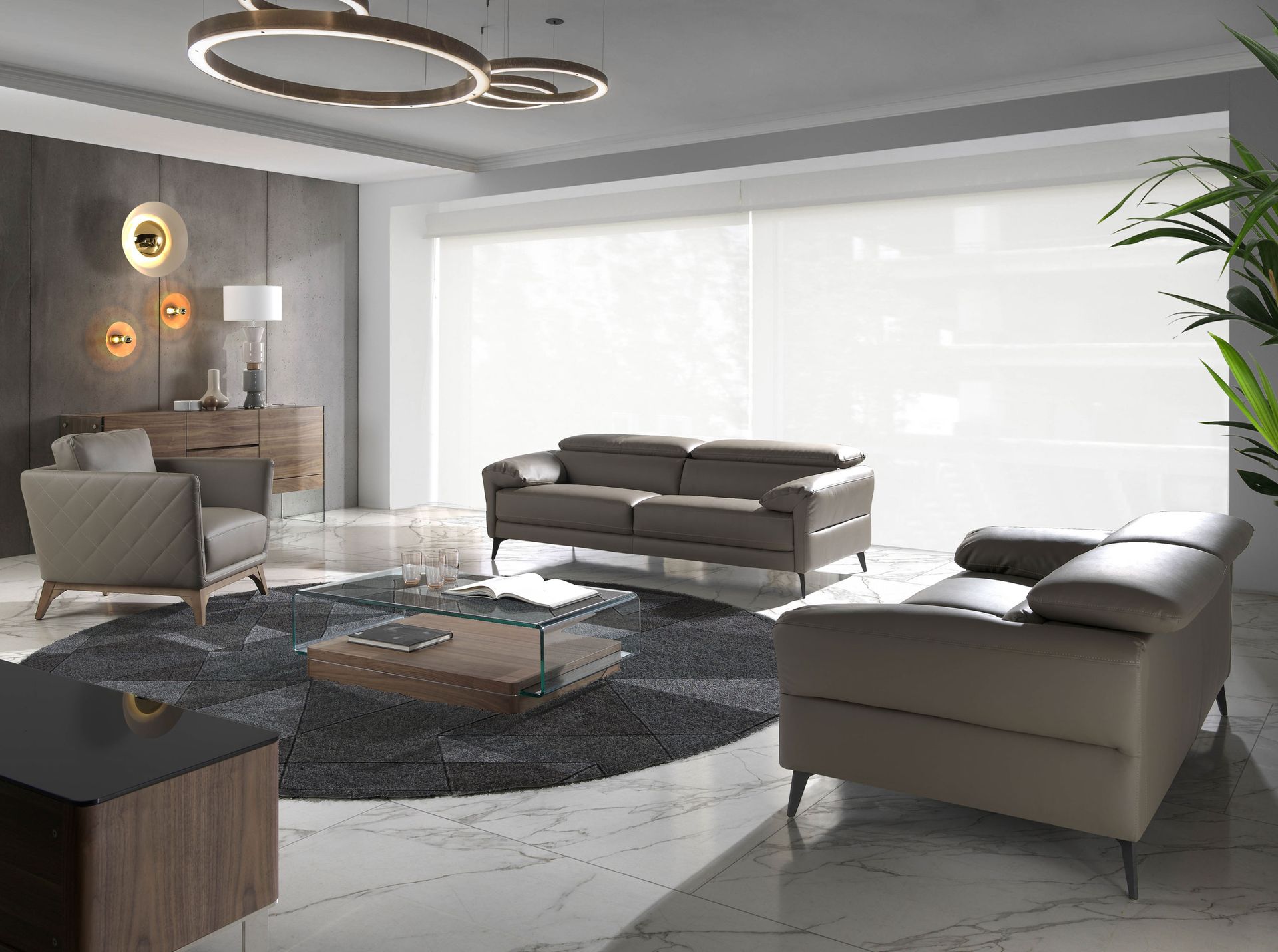 Sideboard Walnut veneer Glass Brown