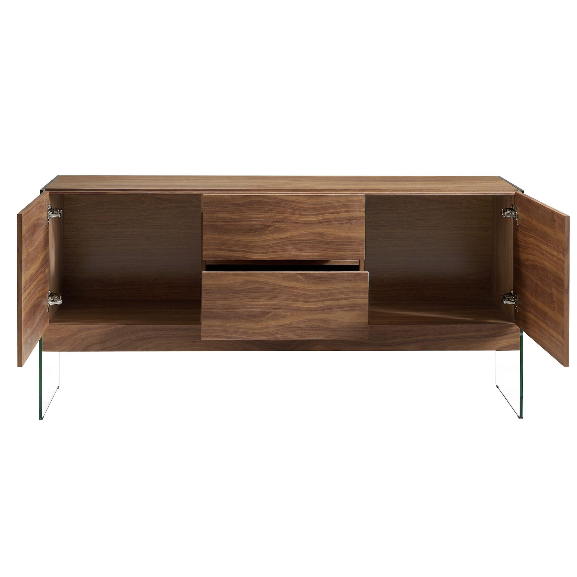 Sideboard Walnut veneer Glass Brown