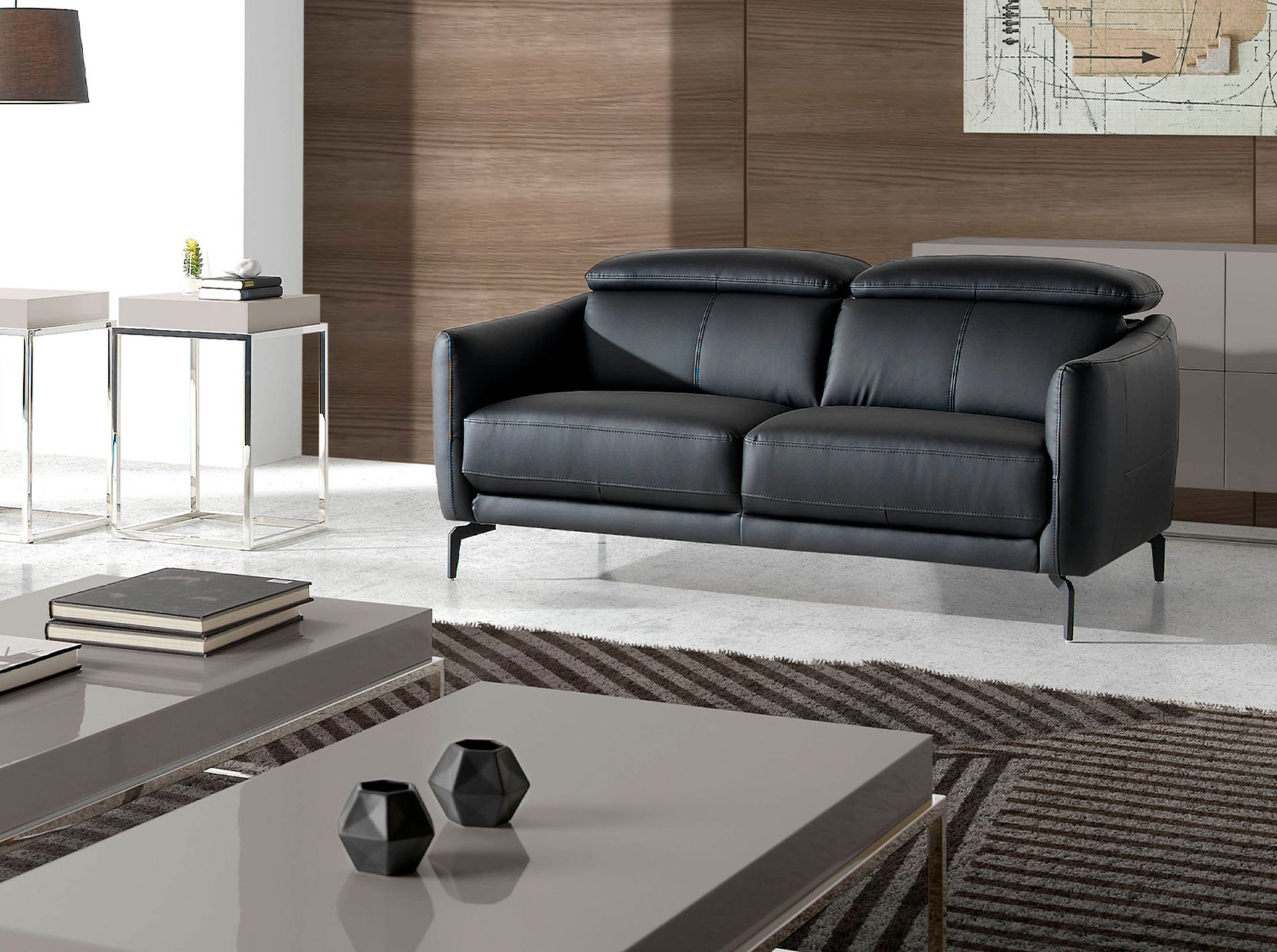 2-seater sofa black leather