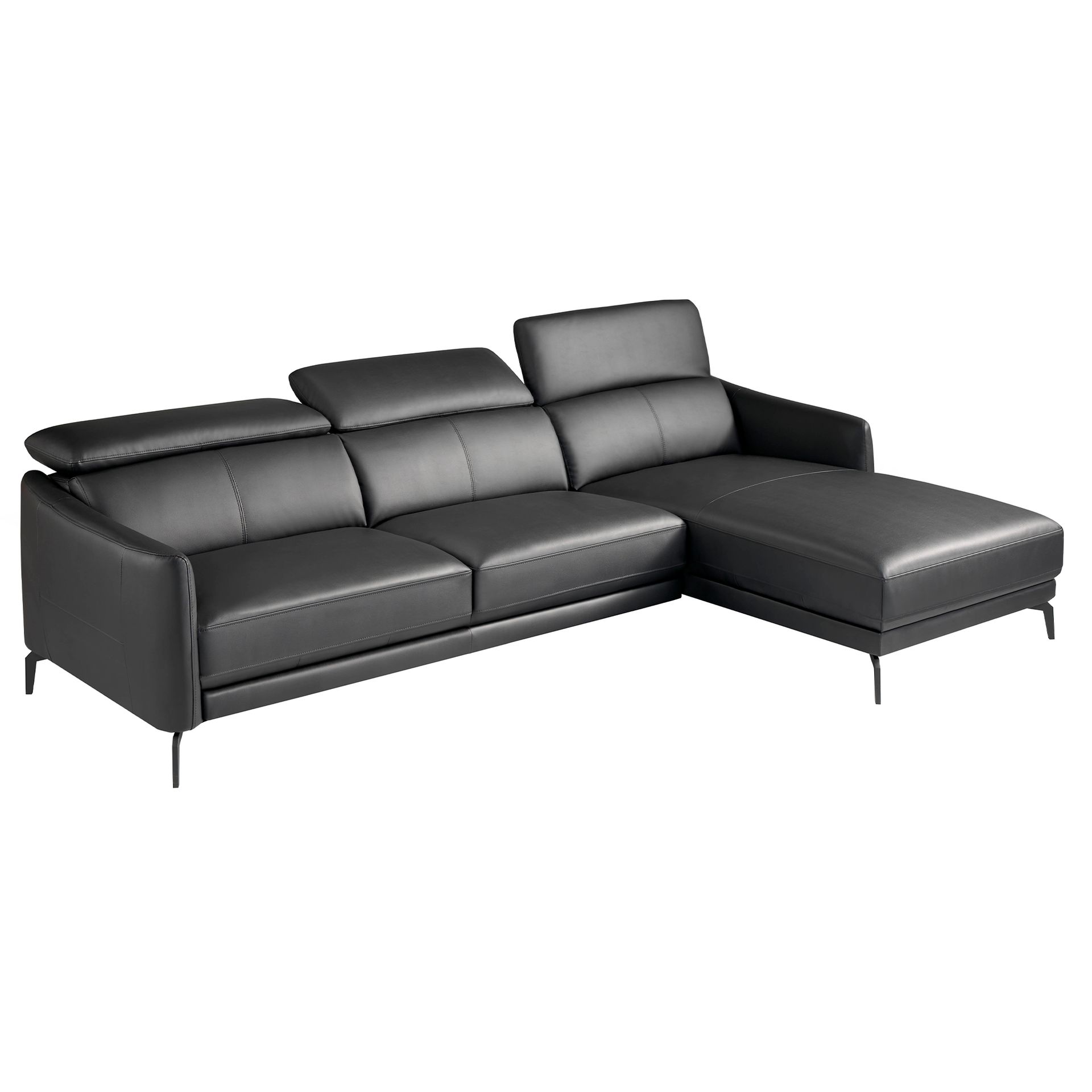 Sofa 4-seater chaise lounge Right Leather Black