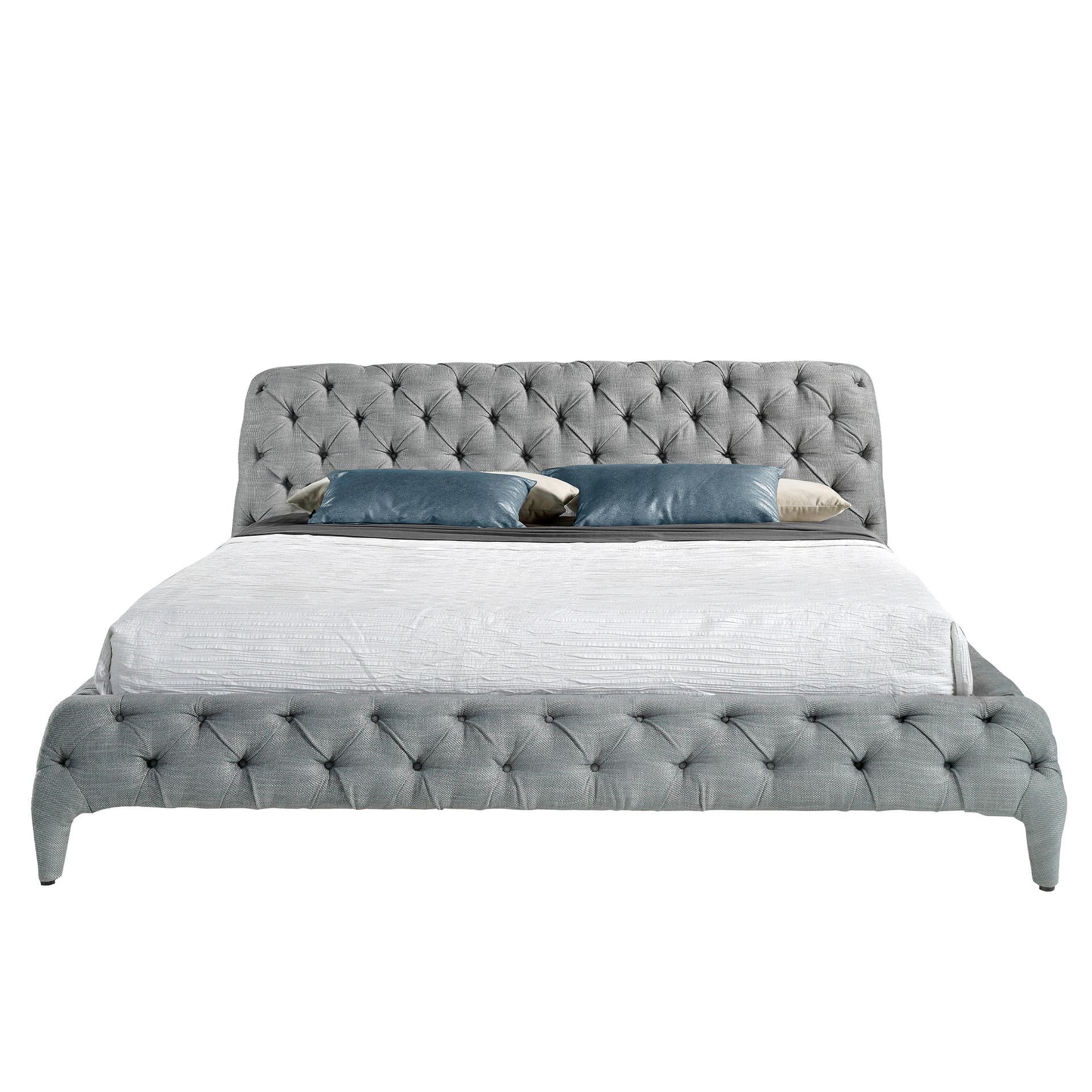 Doppelbett Kapitonné-Polsterung Kiefernholz Grau