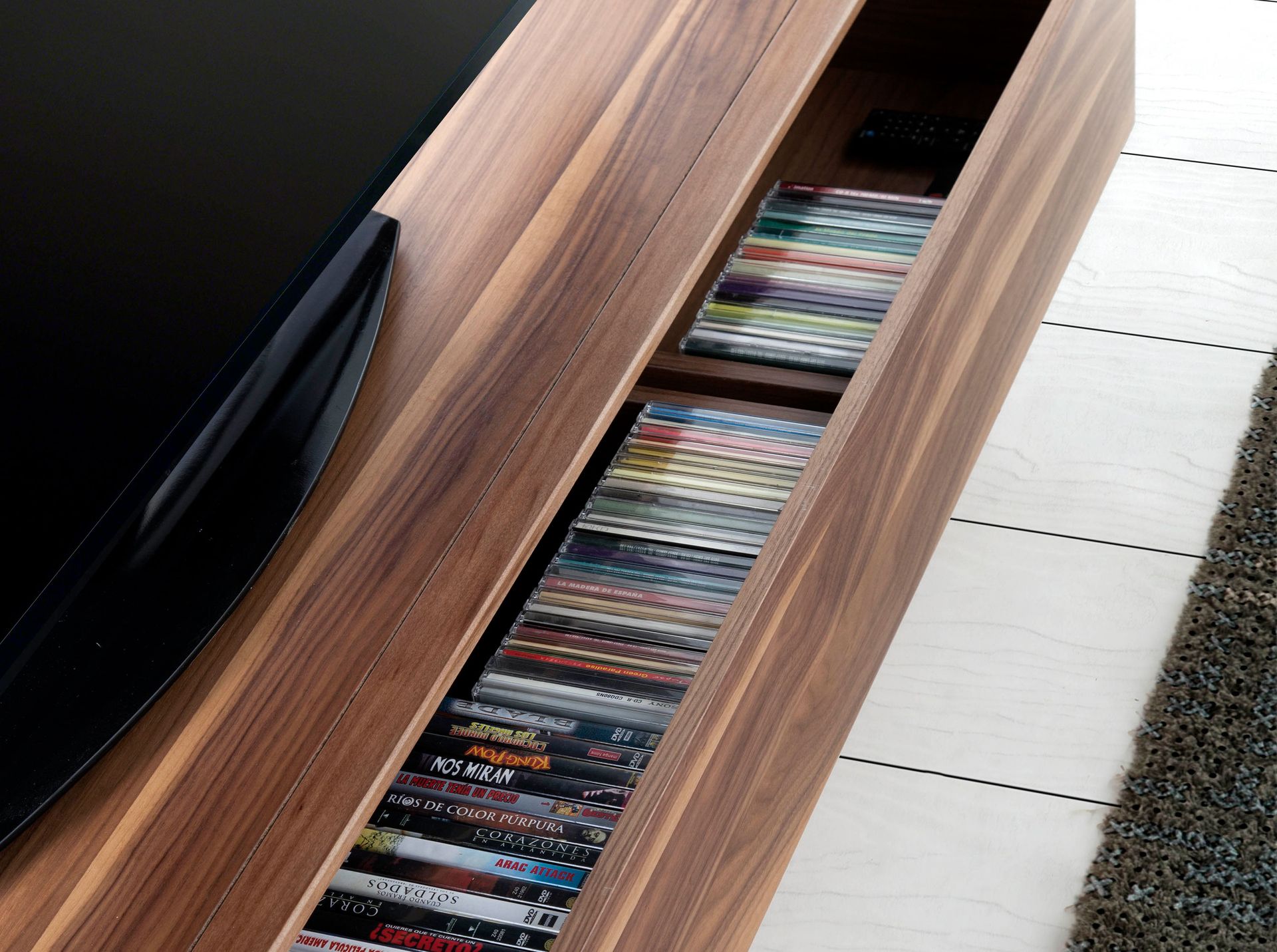 Lowboard walnut veneer stainless steel brown