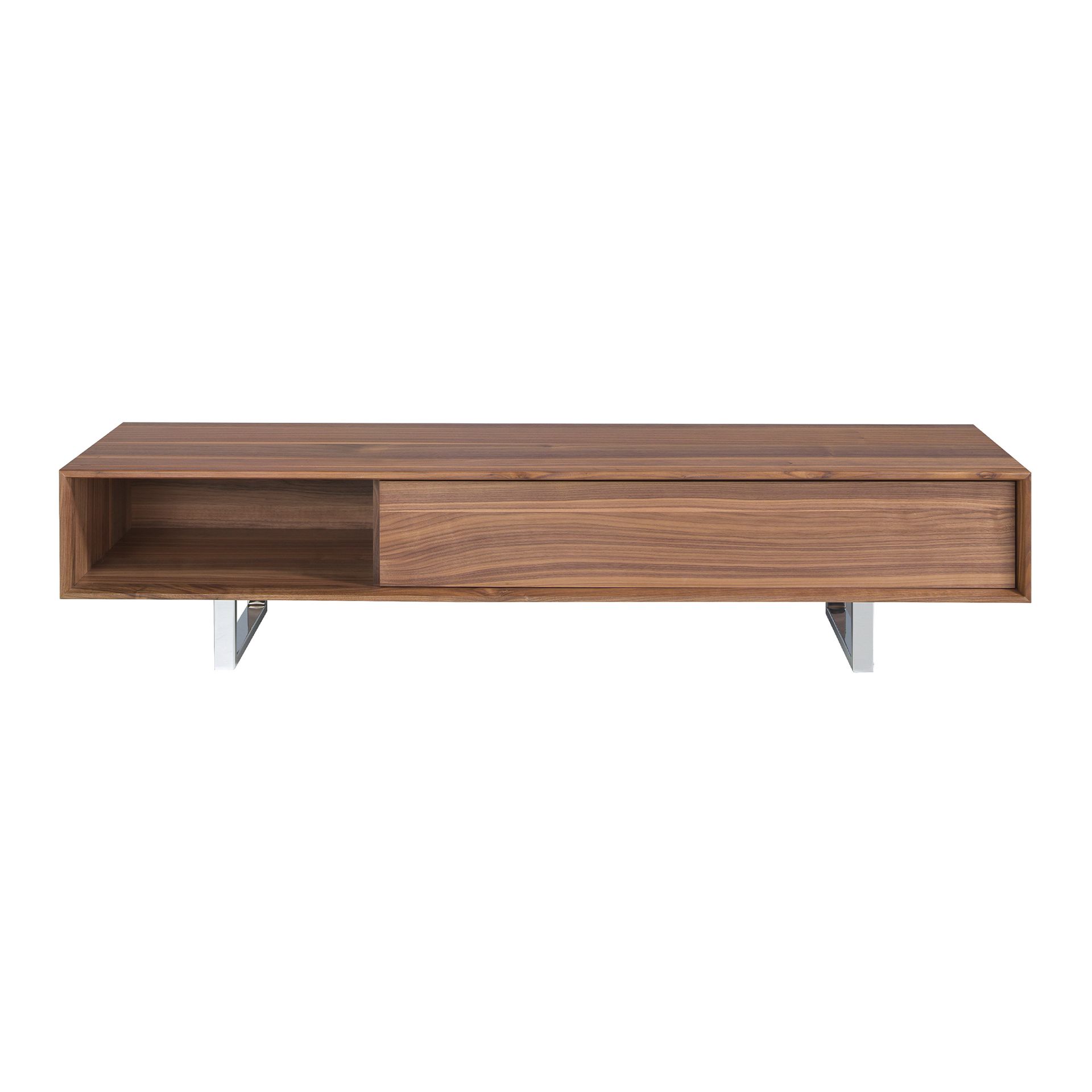 Lowboard walnut veneer stainless steel brown
