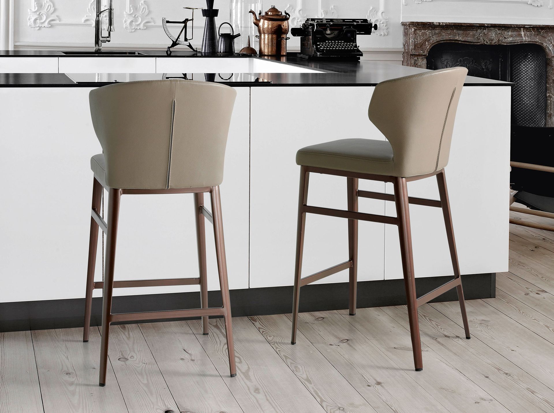 Bar stool faux leather grey