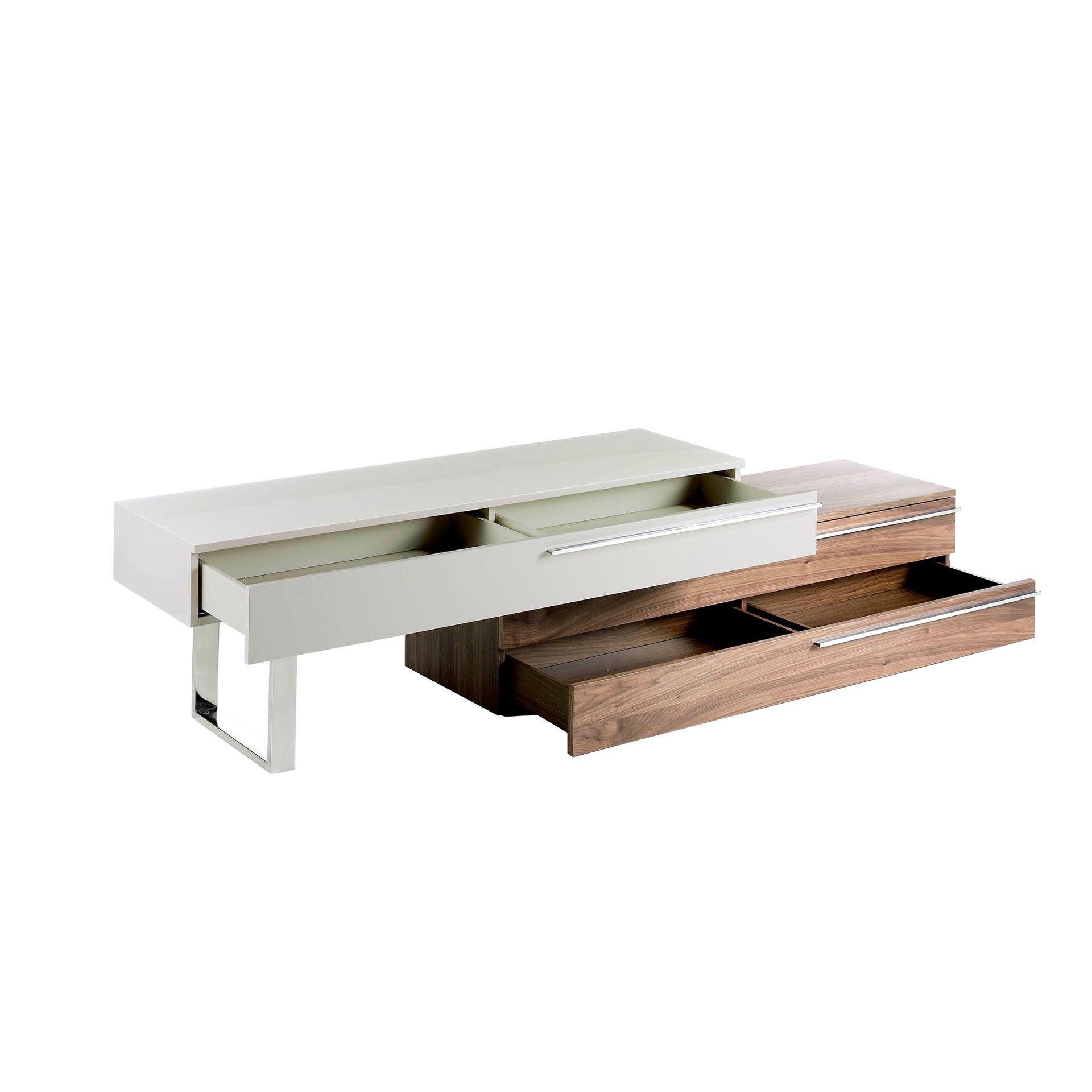 Lowboard walnut veneer stainless steel cream