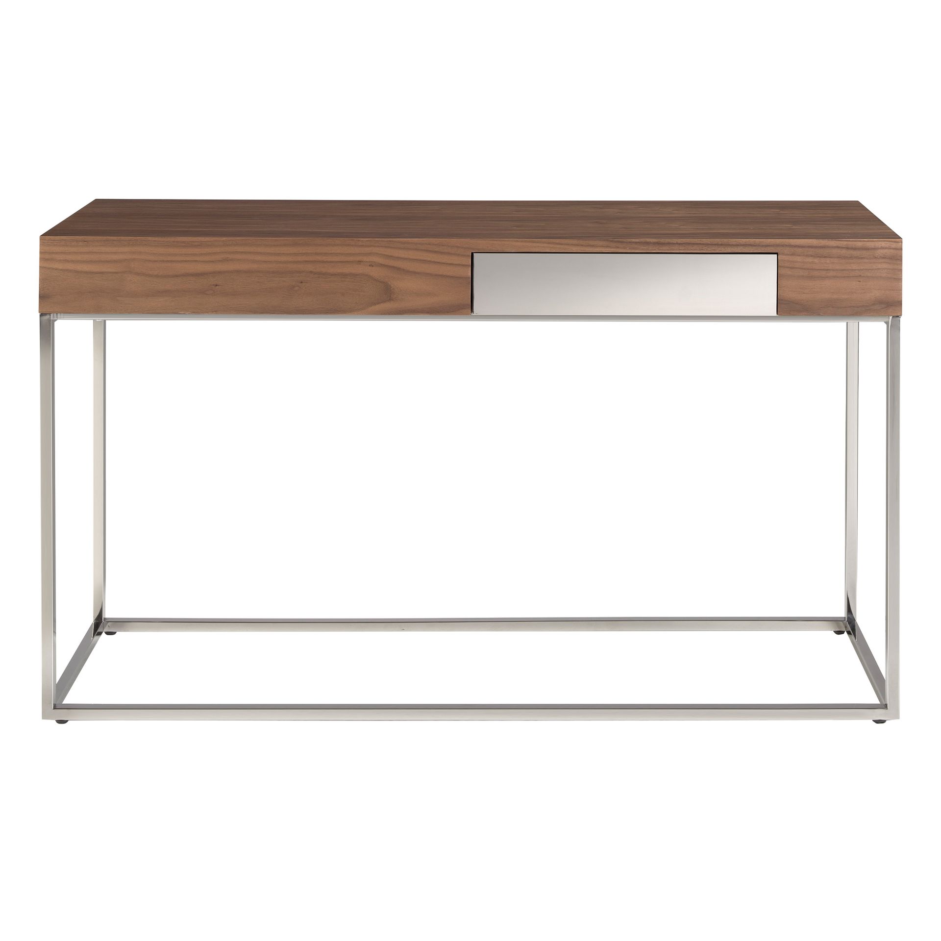 Console table walnut veneer stainless steel brown