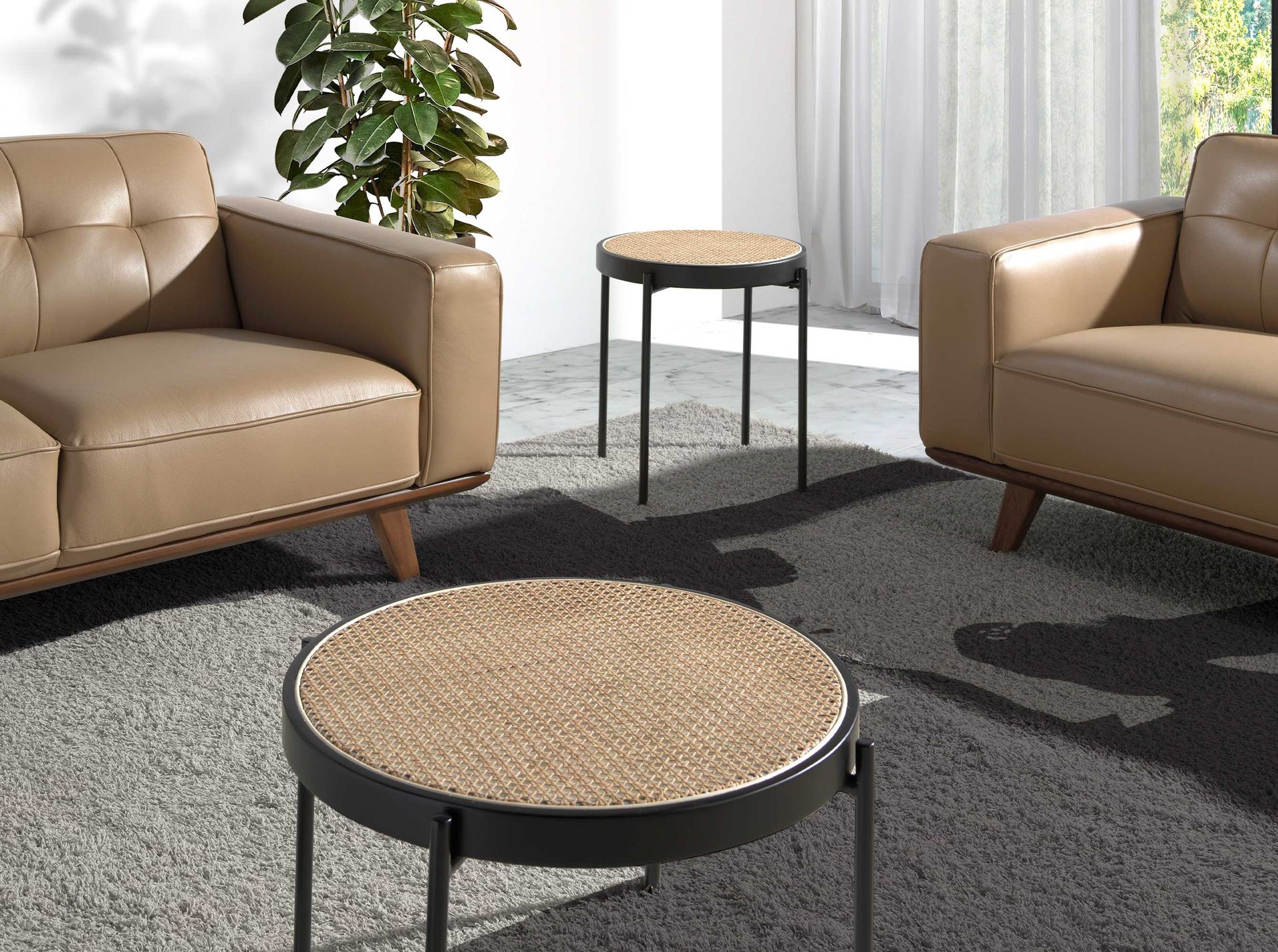 2109 Couchtisch Wiener Geflecht Edelstahl Braun
